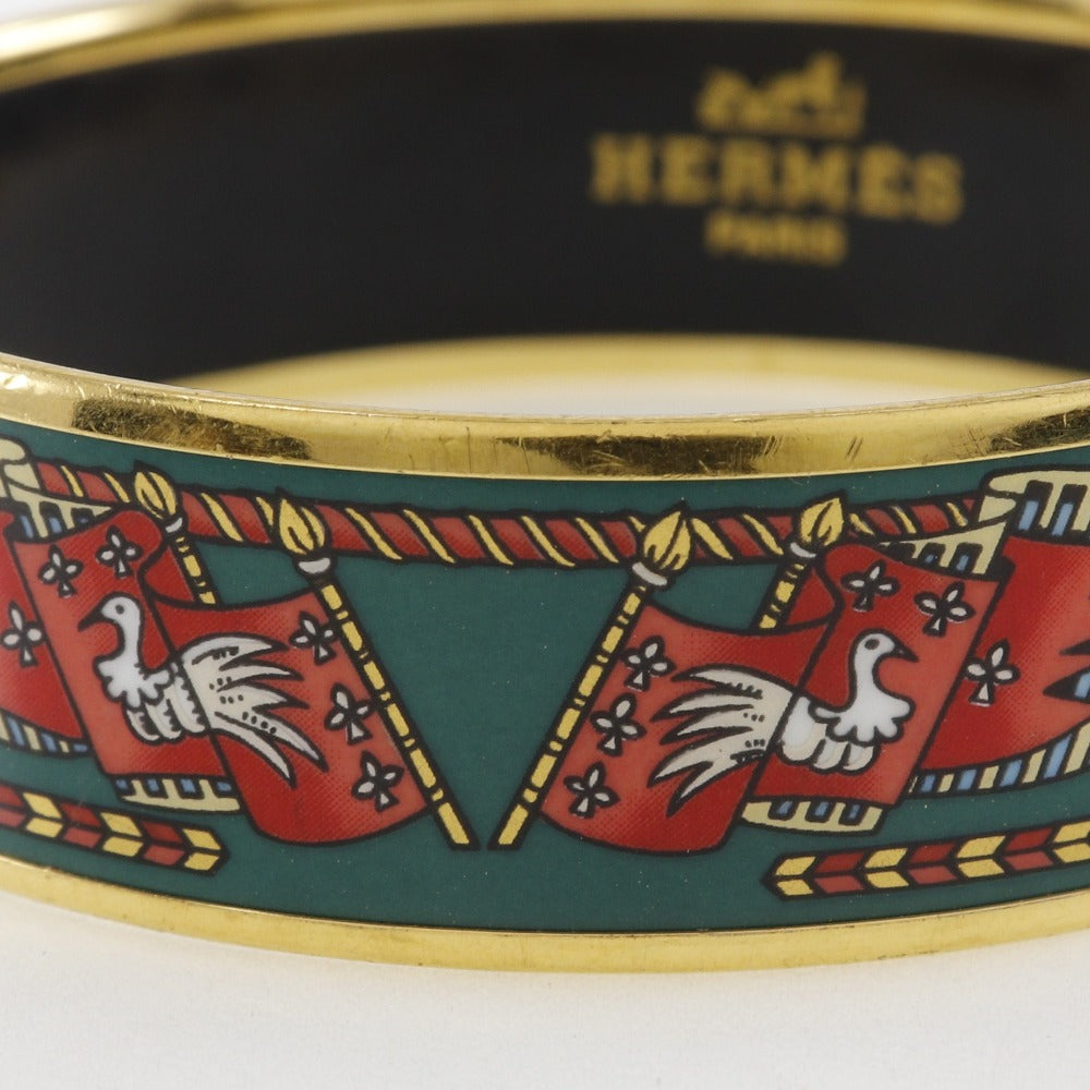 HERMES Bangle Plated Gold multicolor cloisonne Flag & Bird Emilel GM Women