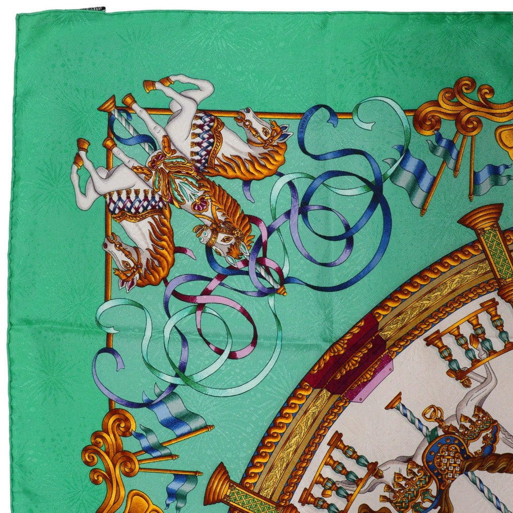 HERMES scarf silk Green Merry-go-round LUNA PARK amusement park Carre90 Women