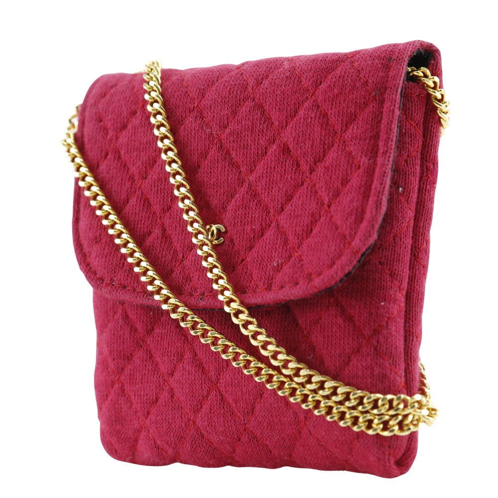 CHANEL Pouch cotton Red micro Chain pouch Women