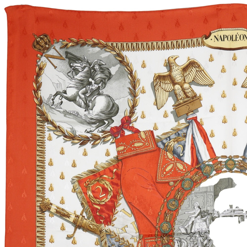 HERMES scarf silk White / orange Napoleon NAPOLEON Carre90 Women