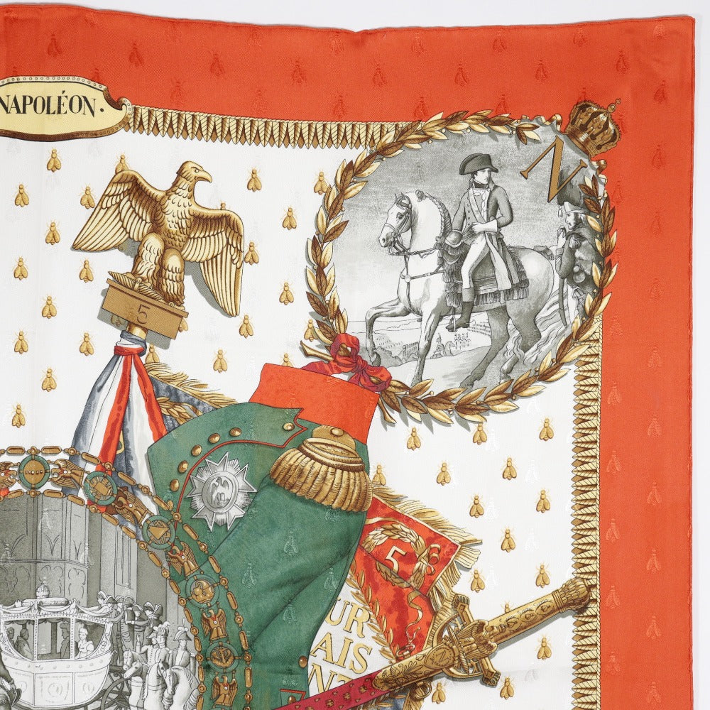 HERMES scarf silk White / orange Napoleon NAPOLEON Carre90 Women