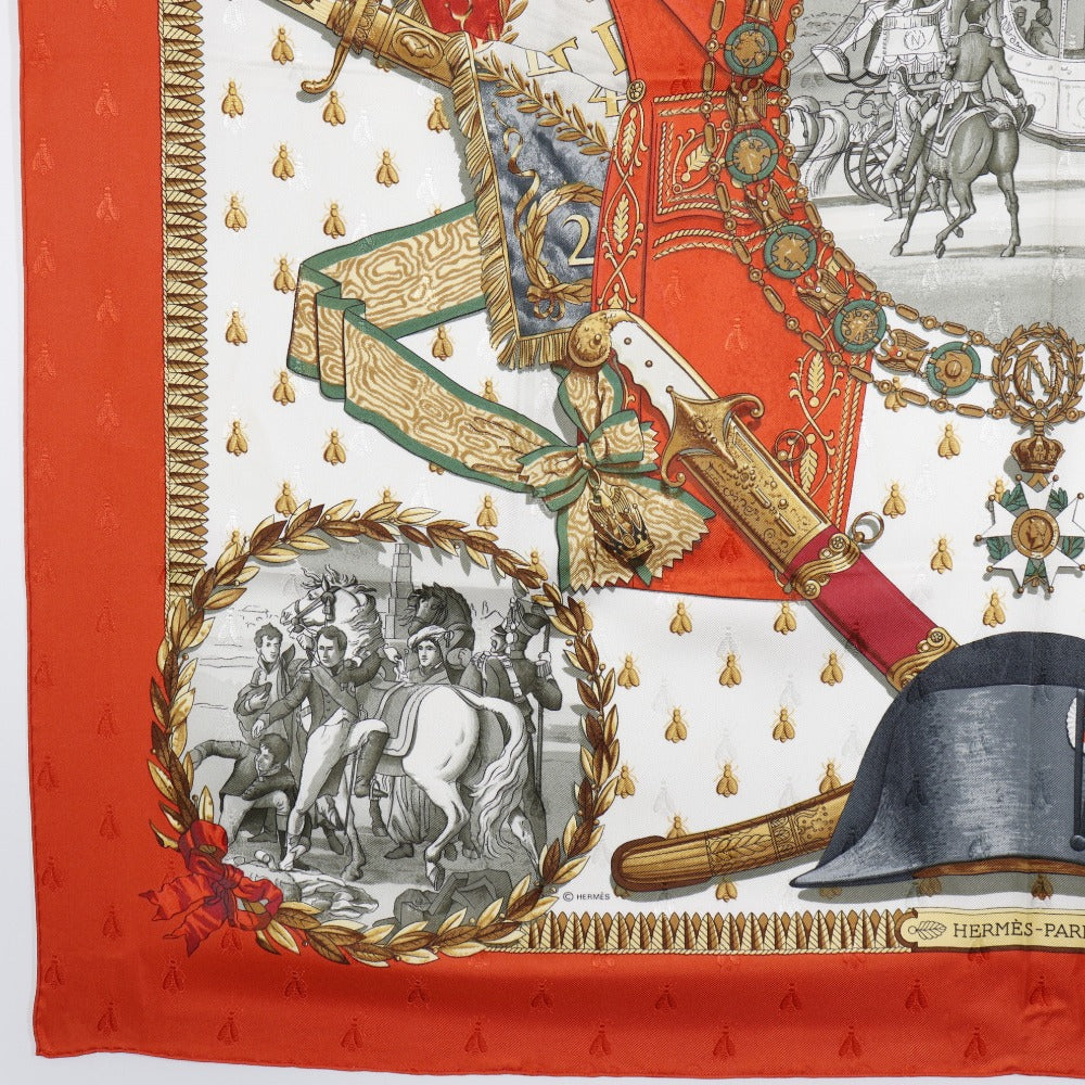 HERMES scarf silk White / orange Napoleon NAPOLEON Carre90 Women