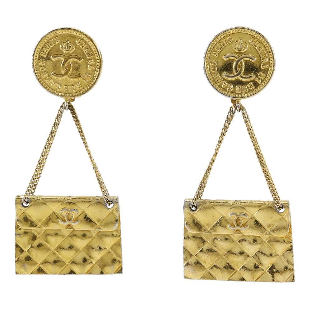 CHANEL Earring Plated Gold gold vintage COCO Mark Matelasse bag motif Women