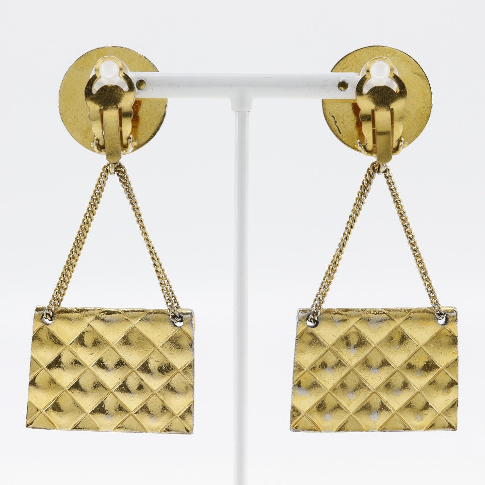 CHANEL Earring Plated Gold gold vintage COCO Mark Matelasse bag motif Women