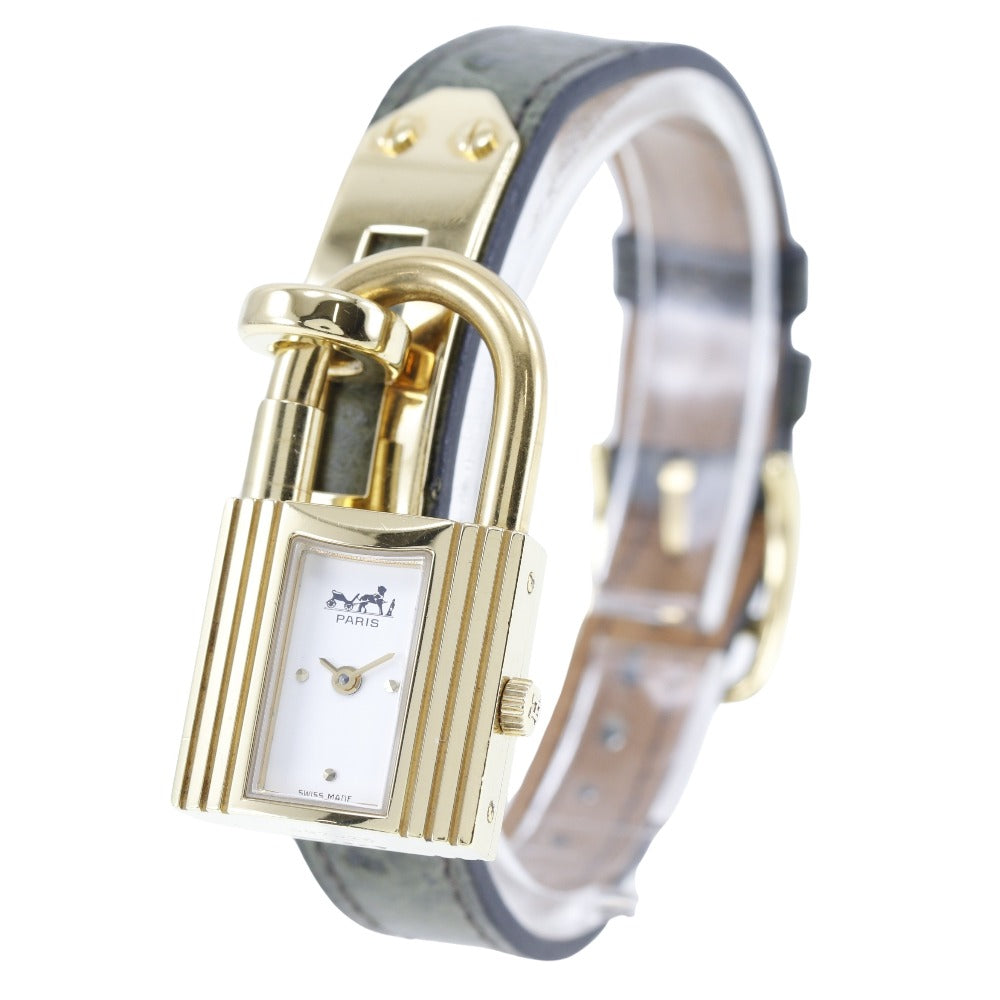 HERMES Watches Quartz Plated Gold , Leather gold Kelly White dial Women