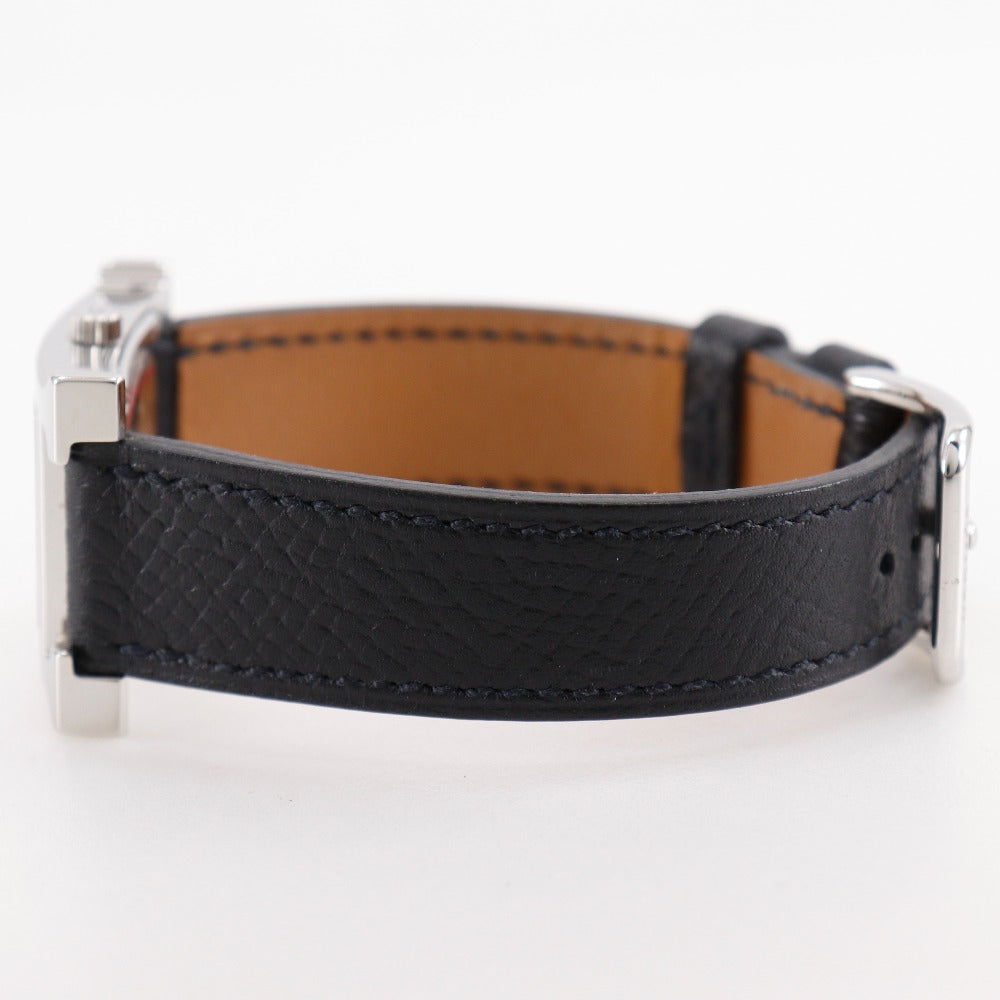 HERMES Watches Quartz HH1.210 Stainless Steel , Embossed Leather Silver H watch black dial Women
