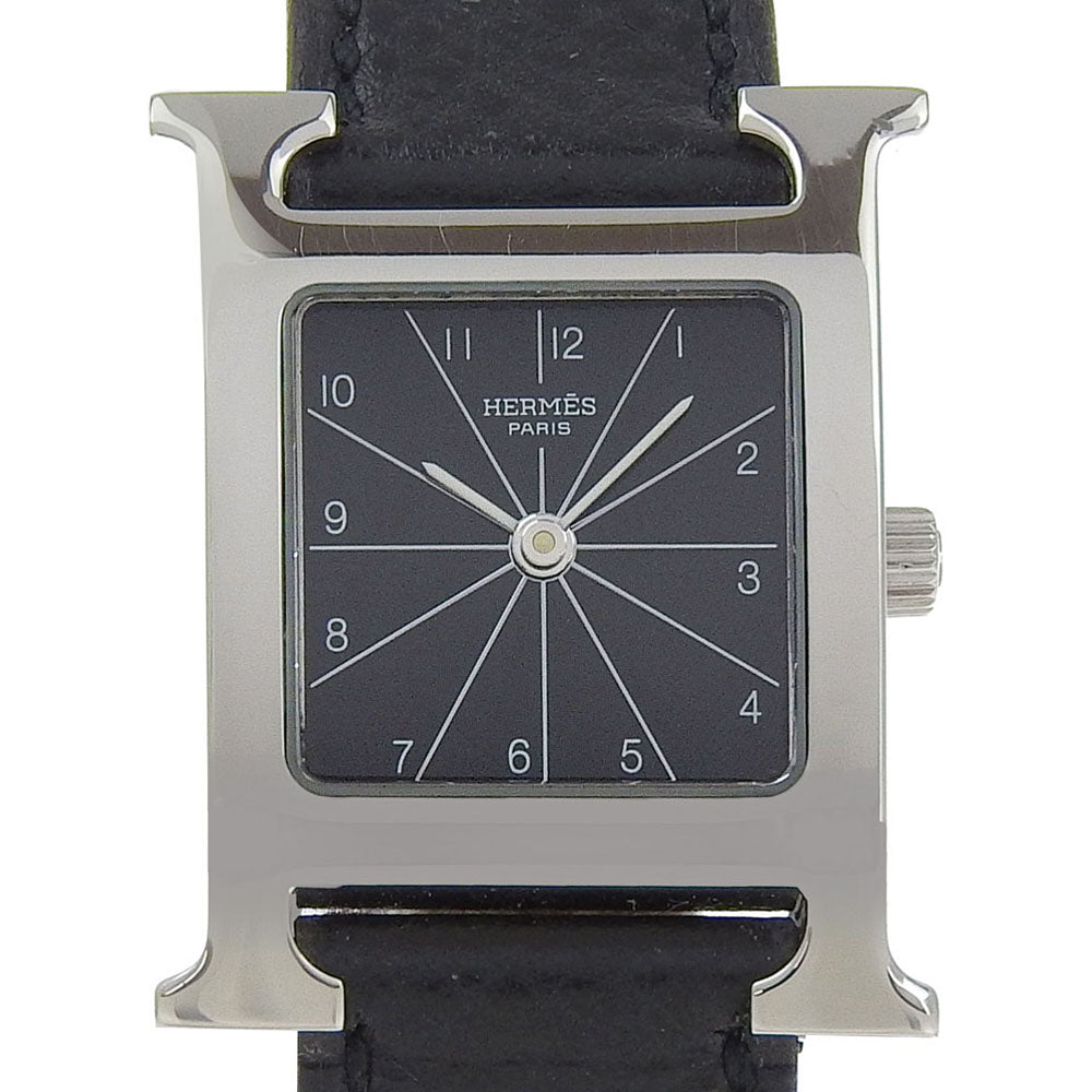 HERMES Watches Quartz HH1.210 Stainless Steel , Embossed Leather Silver black dial Women