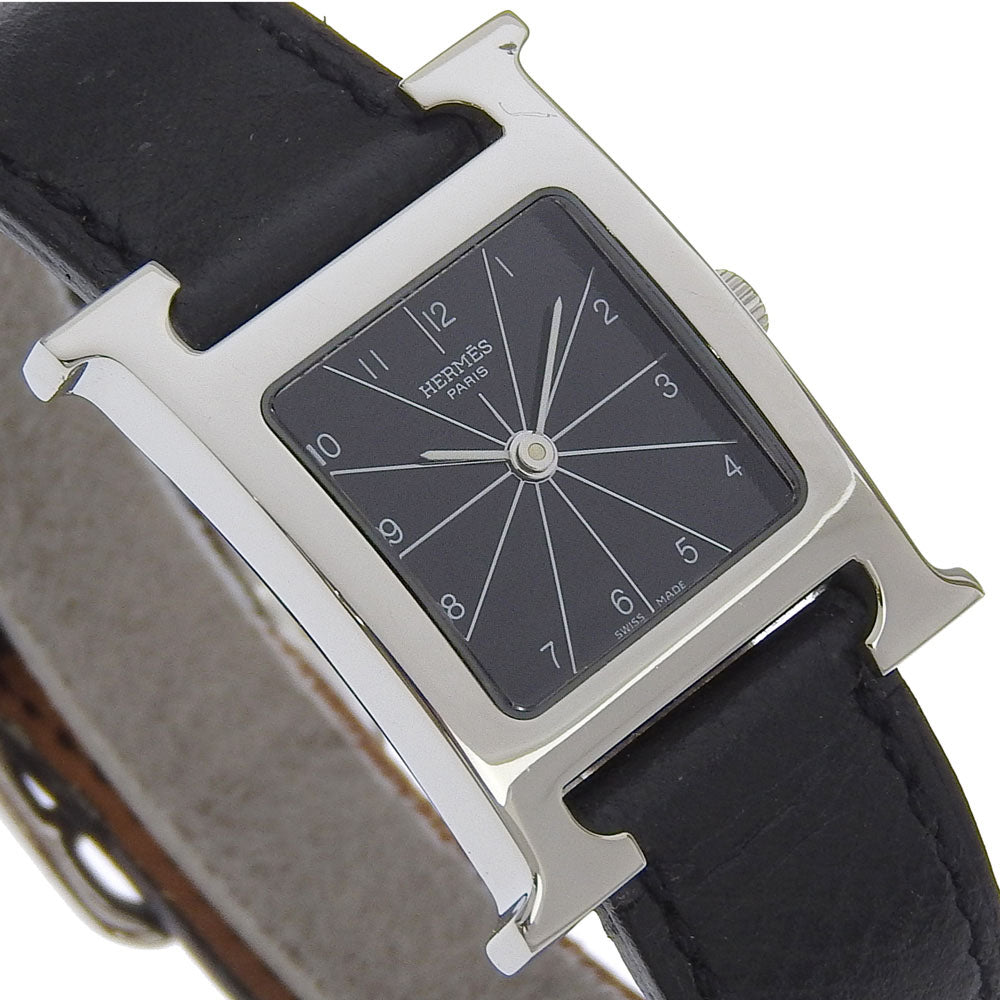HERMES Watches Quartz HH1.210 Stainless Steel , Embossed Leather Silver black dial Women