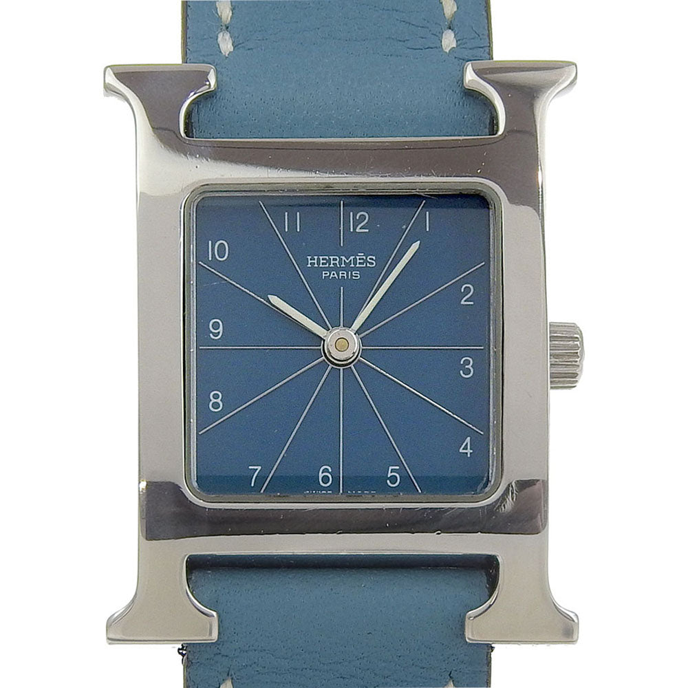 HERMES Watches Quartz HH1.210 Stainless Steel , Leather Silver H watch Blue gene dial