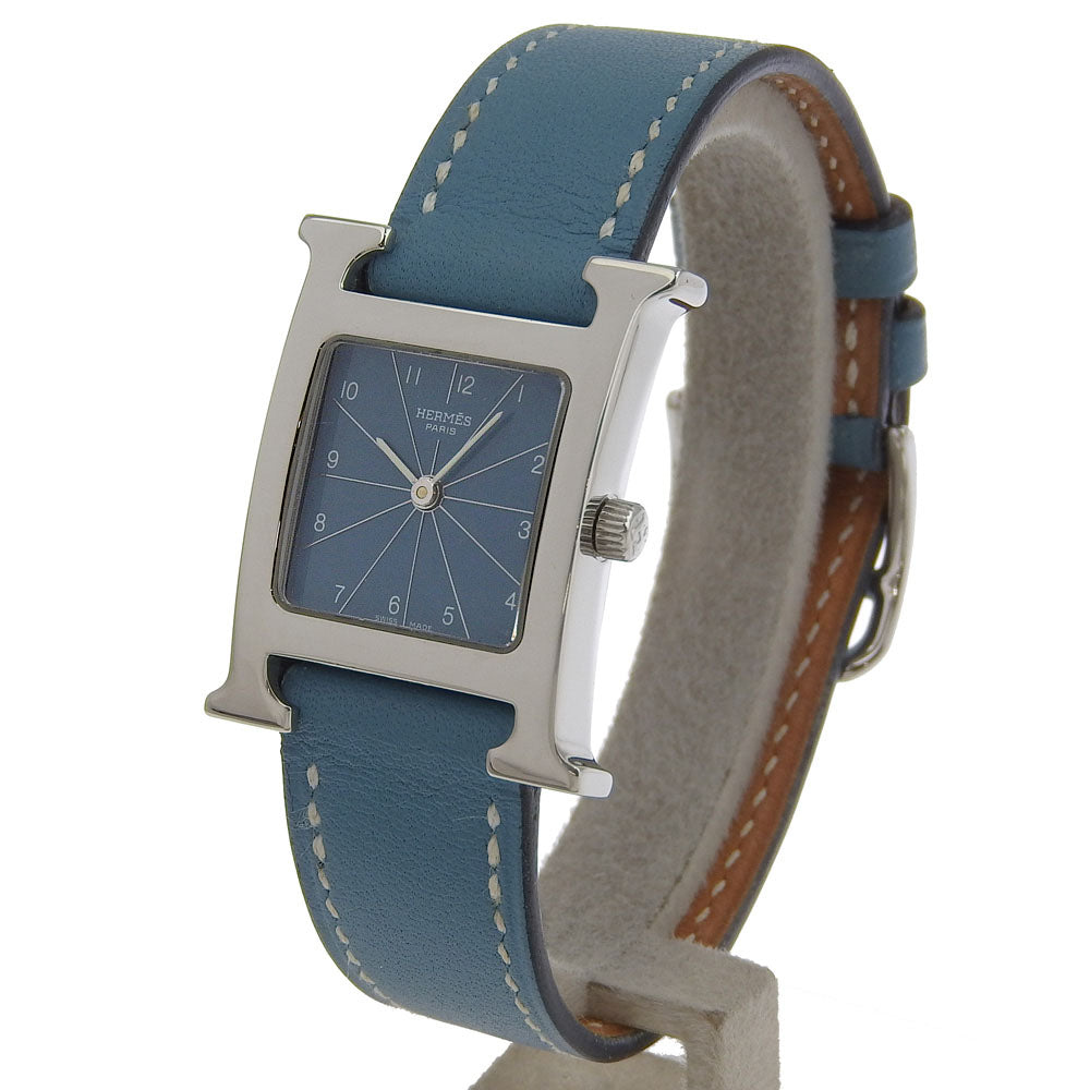 HERMES Watches Quartz HH1.210 Stainless Steel , Leather Silver H watch Blue gene dial