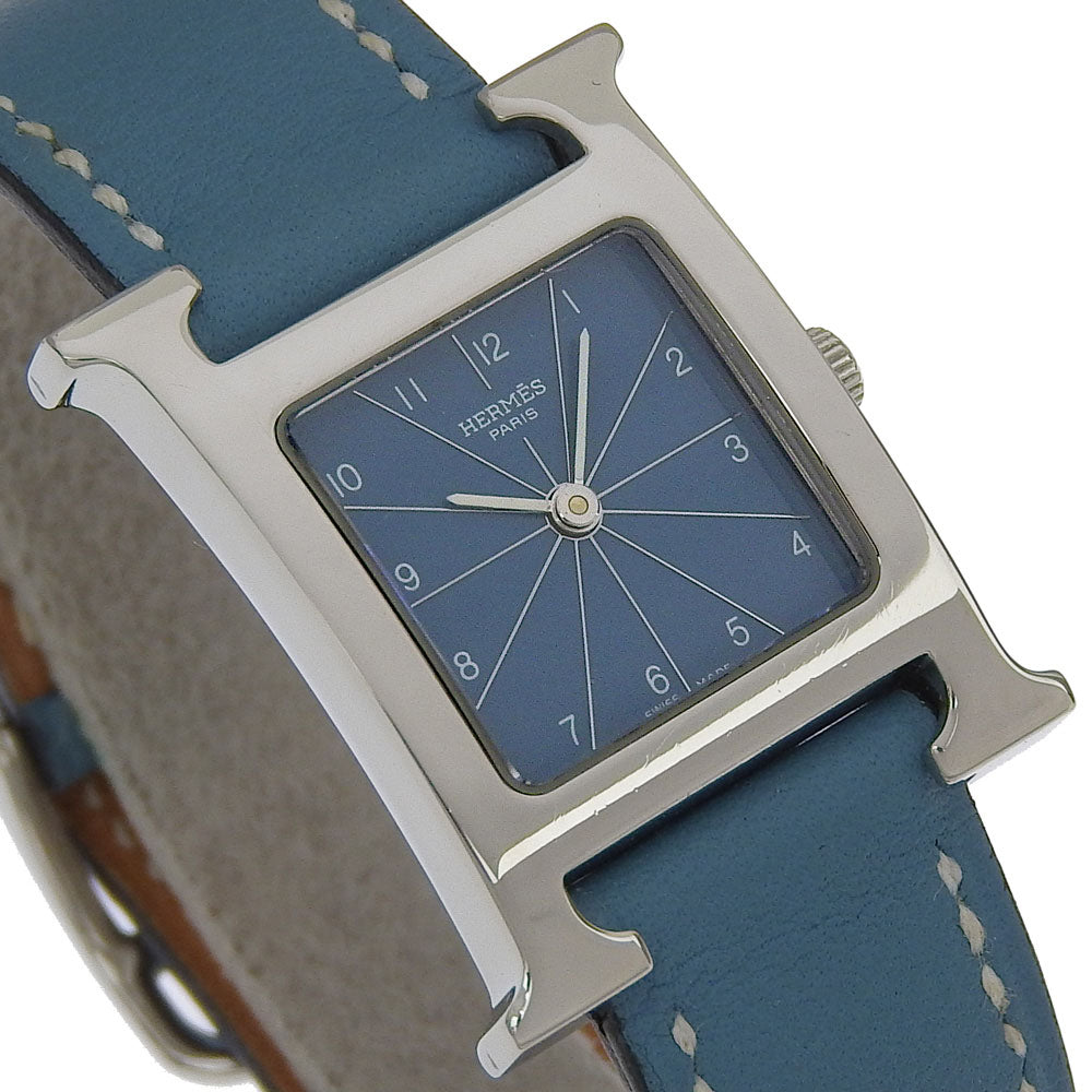 HERMES Watches Quartz HH1.210 Stainless Steel , Leather Silver H watch Blue gene dial