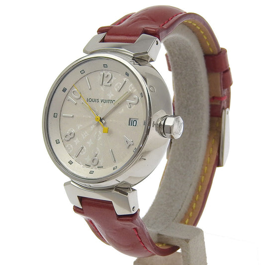 LOUIS VUITTON Watches Quartz Q1313 Stainless Steel, Monogram Vernis Silver Date Tambour Hologram Silver dial Women