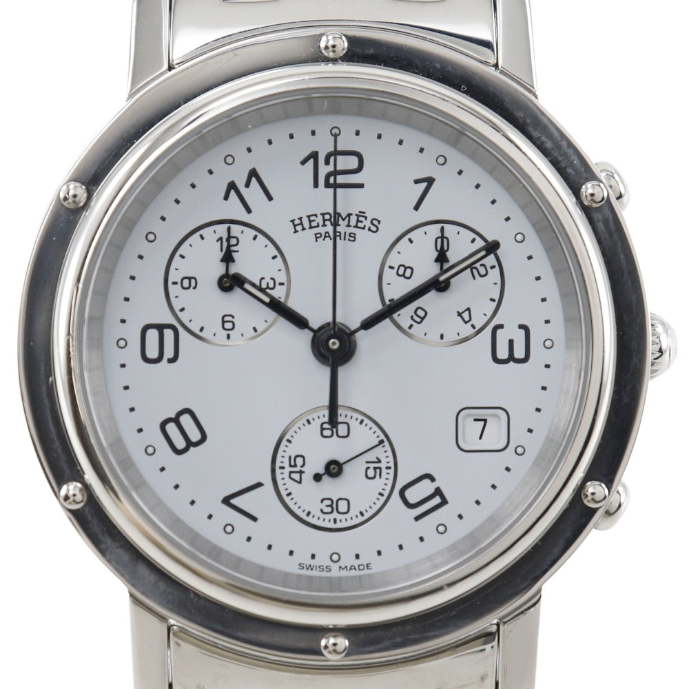 HERMES Watches Quartz CL1.910 Stainless Steel Silver Clipper chrono White dial mens
