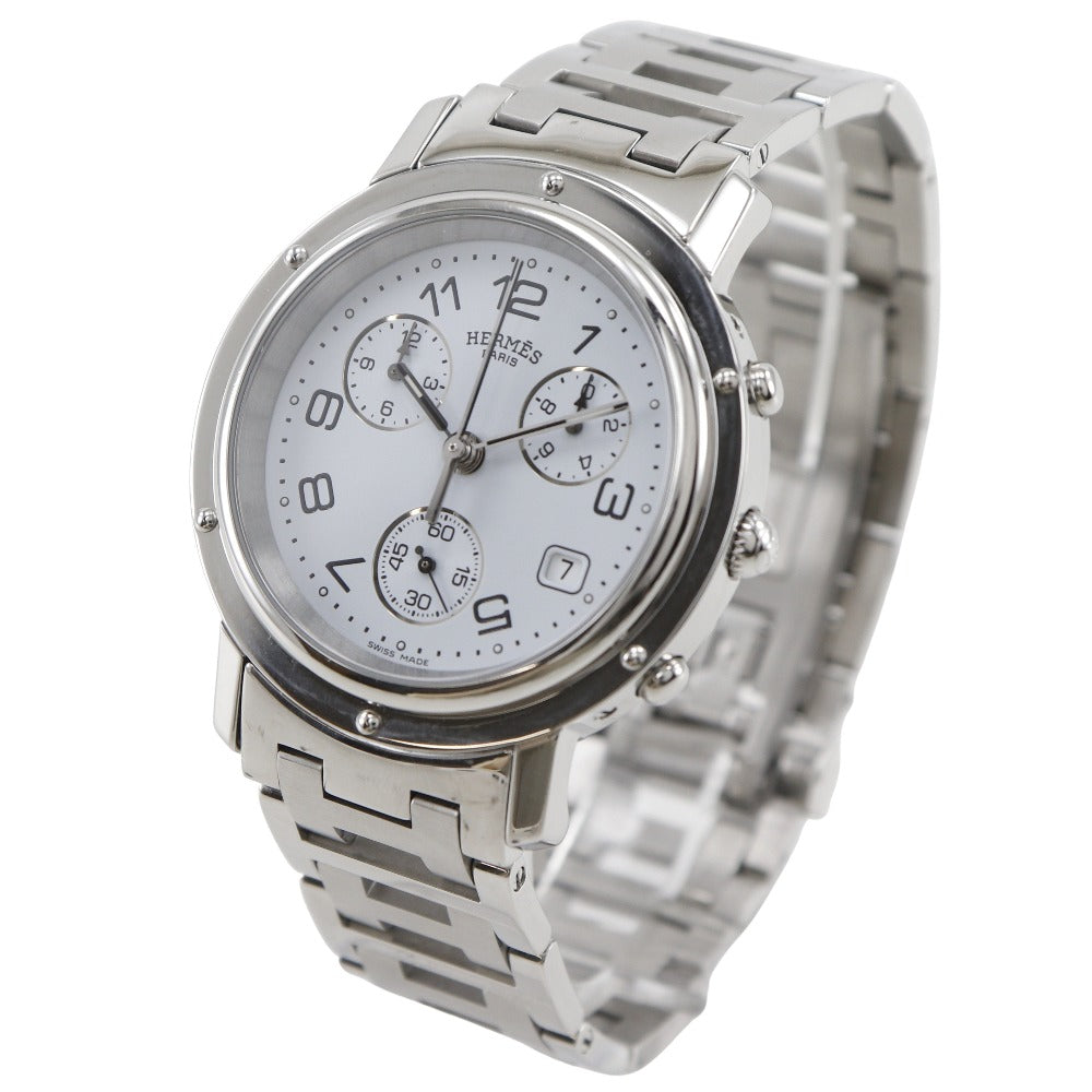 HERMES Watches Quartz CL1.910 Stainless Steel Silver Clipper chrono White dial mens