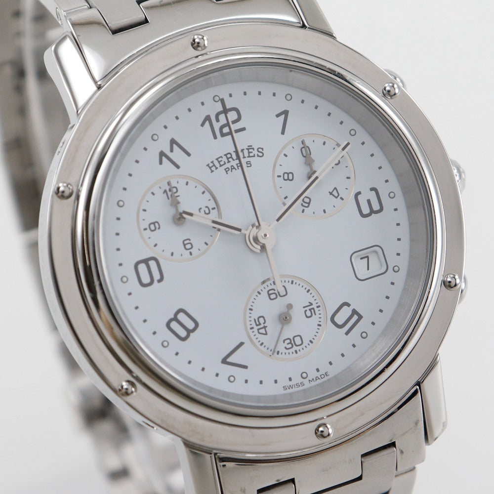 HERMES Watches Quartz CL1.910 Stainless Steel Silver Clipper chrono White dial mens