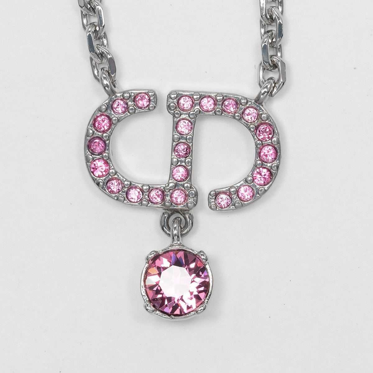 Christian Dior Necklace Rhinestones, Metal Silver Petit CD
