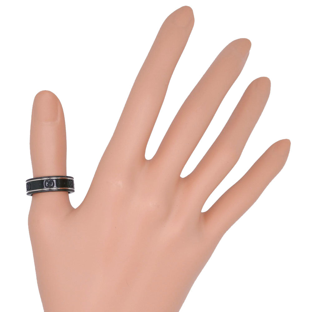 GUCCI Ring K18 White Gold, Corundum black icon GG thin band mens