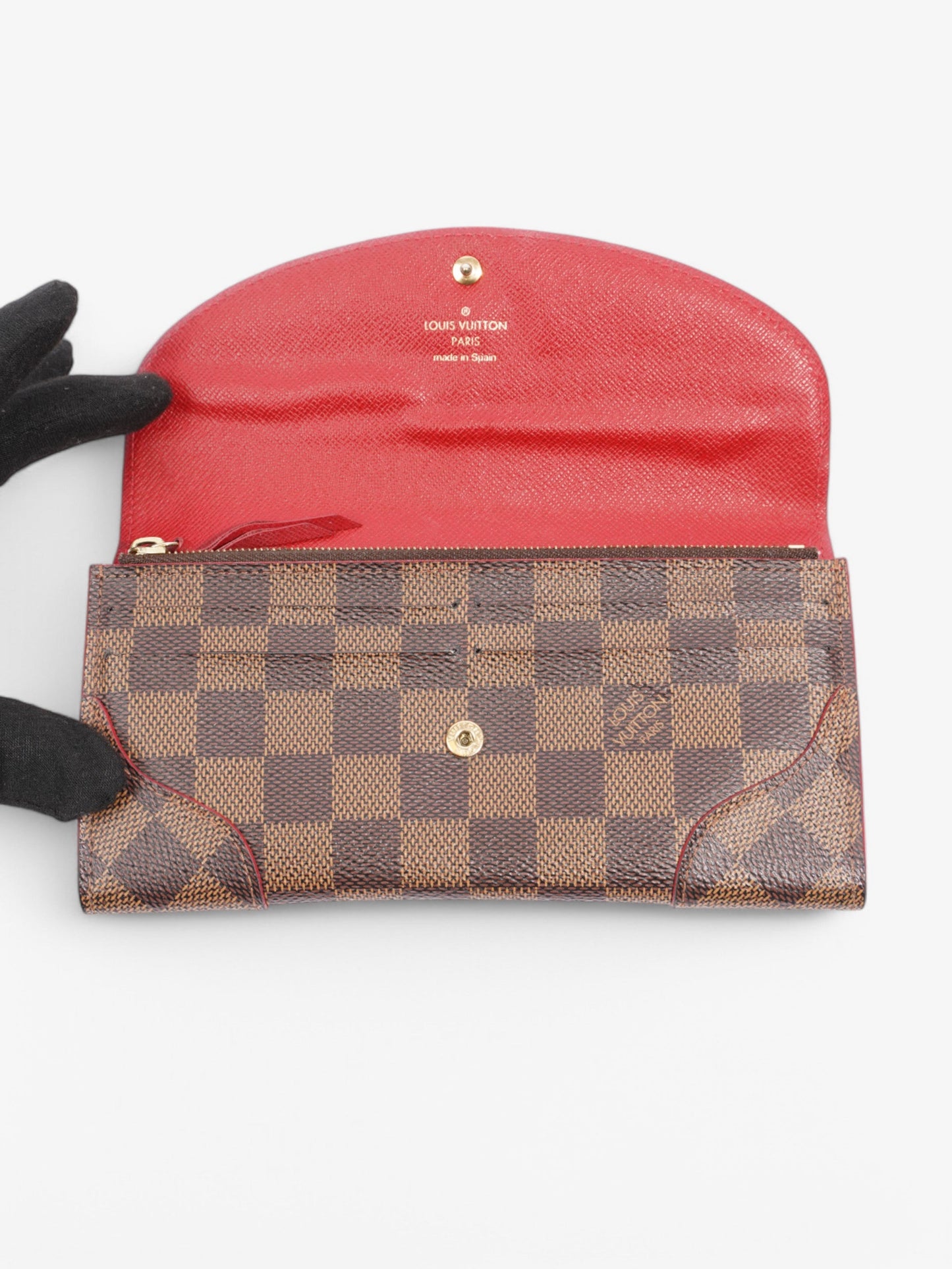 Louis Vuitton Kaisa Long Wallet Damier Ebene / Red / Gold Coated Canvas