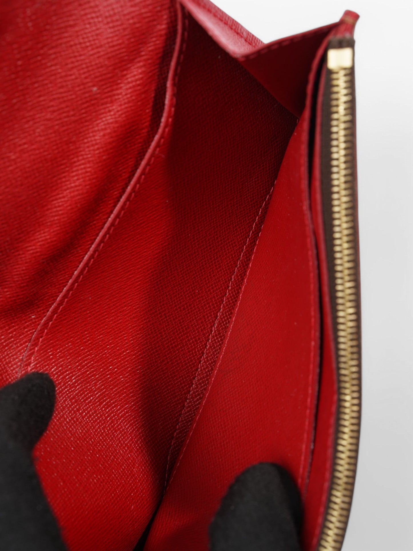 Louis Vuitton Kaisa Long Wallet Damier Ebene / Red / Gold Coated Canvas