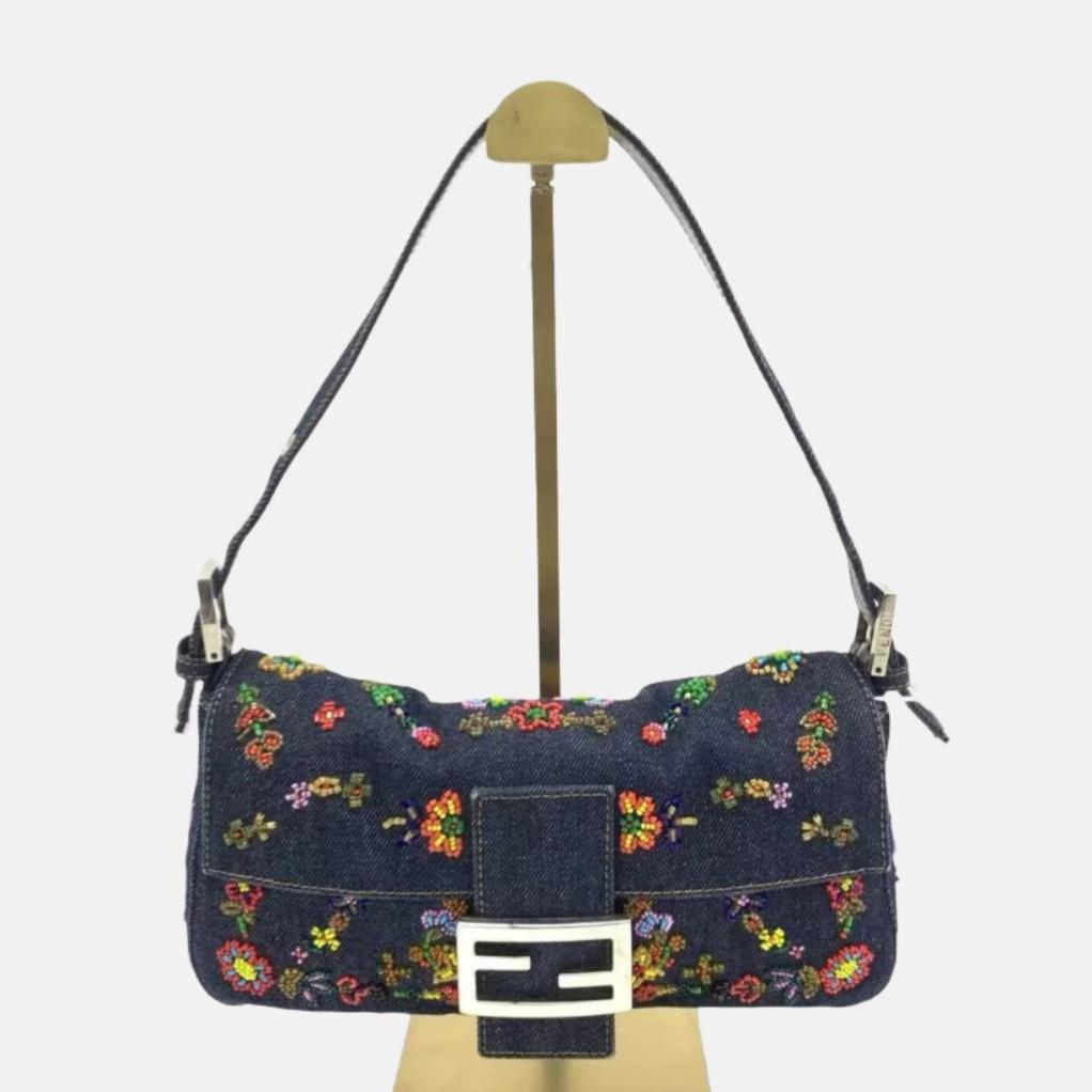 Fendi Baguette Denim with Floral Beads 25 Anniversary Special Collection