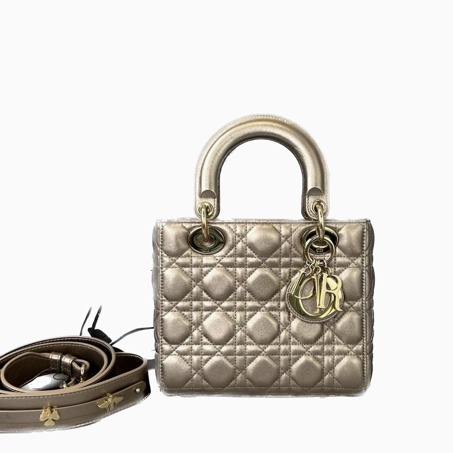 Lady Dior ABCdior Small Champagne Gold and Metallic Cannage Lambskin Handbag