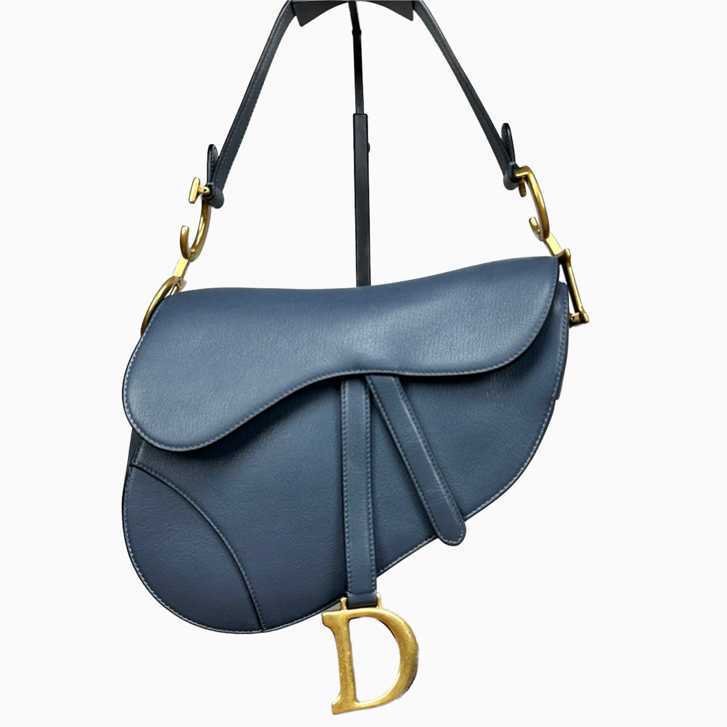 Dior Saddle Blue Grey Medium Leather Handbag