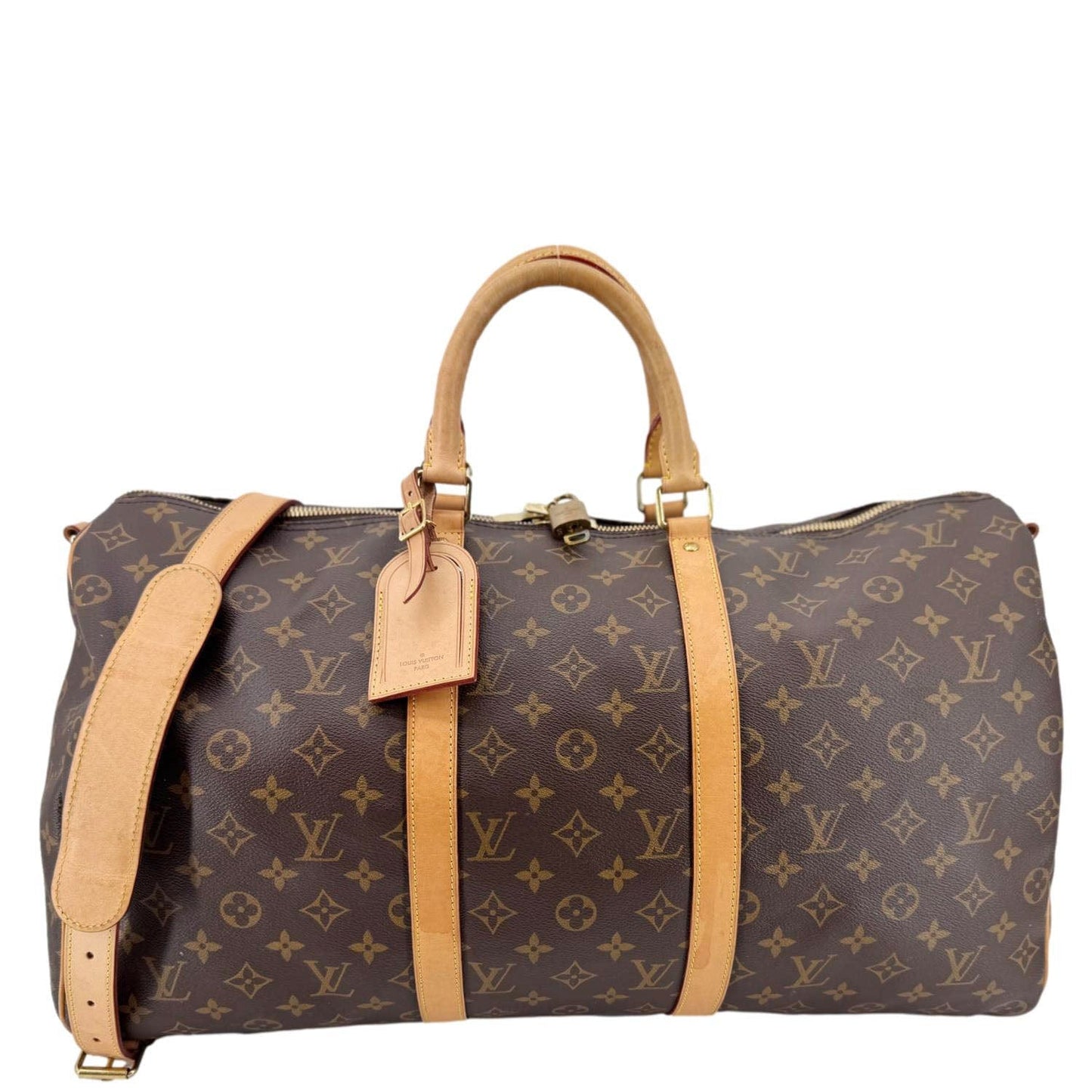 LOUIS VUITTON Keepall 50 Bandouliere Monogram Canvas Travel Bag Brown