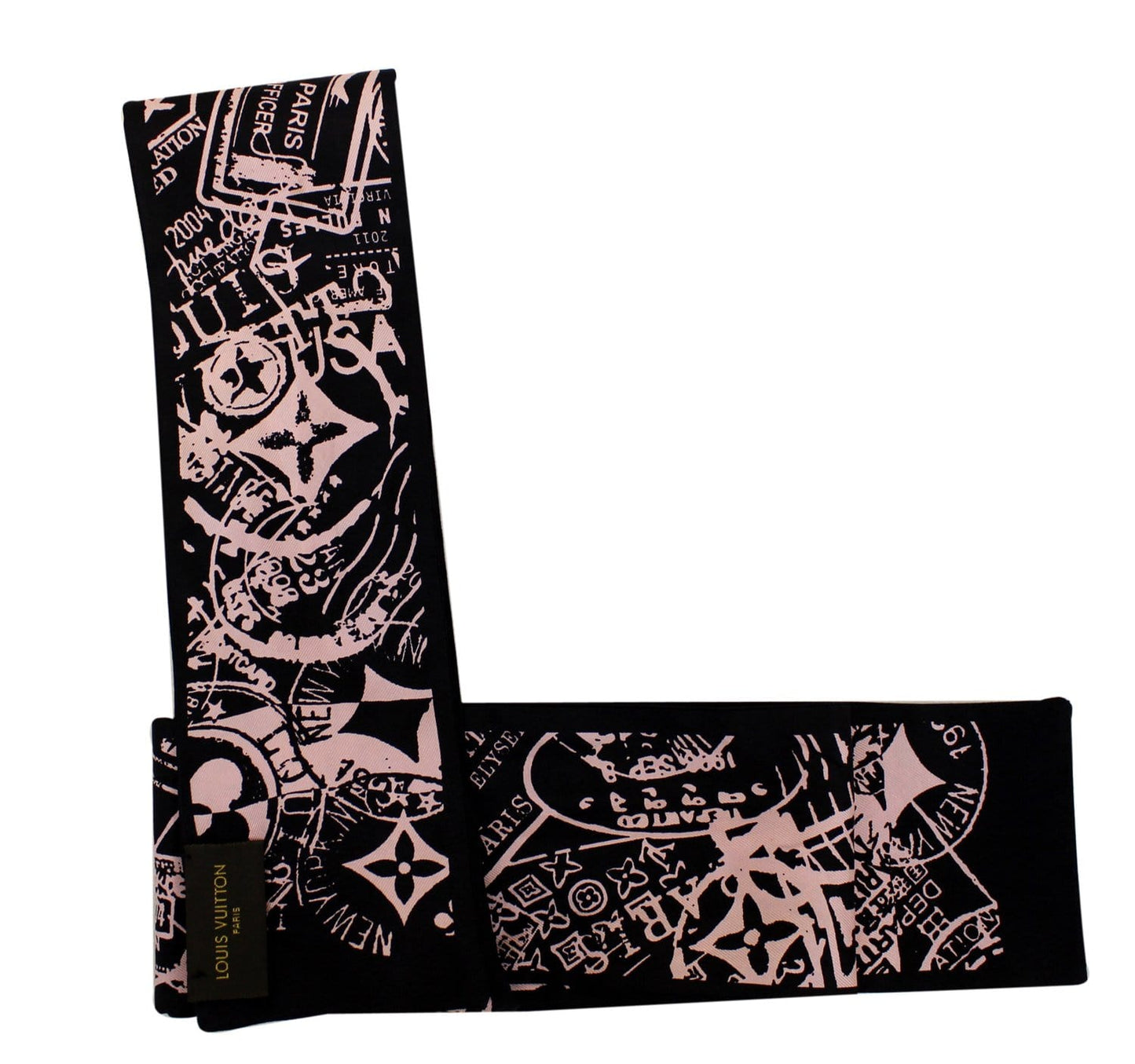 LOUIS VUITTON Black/Pink Printed Silk Bandeau Scarf