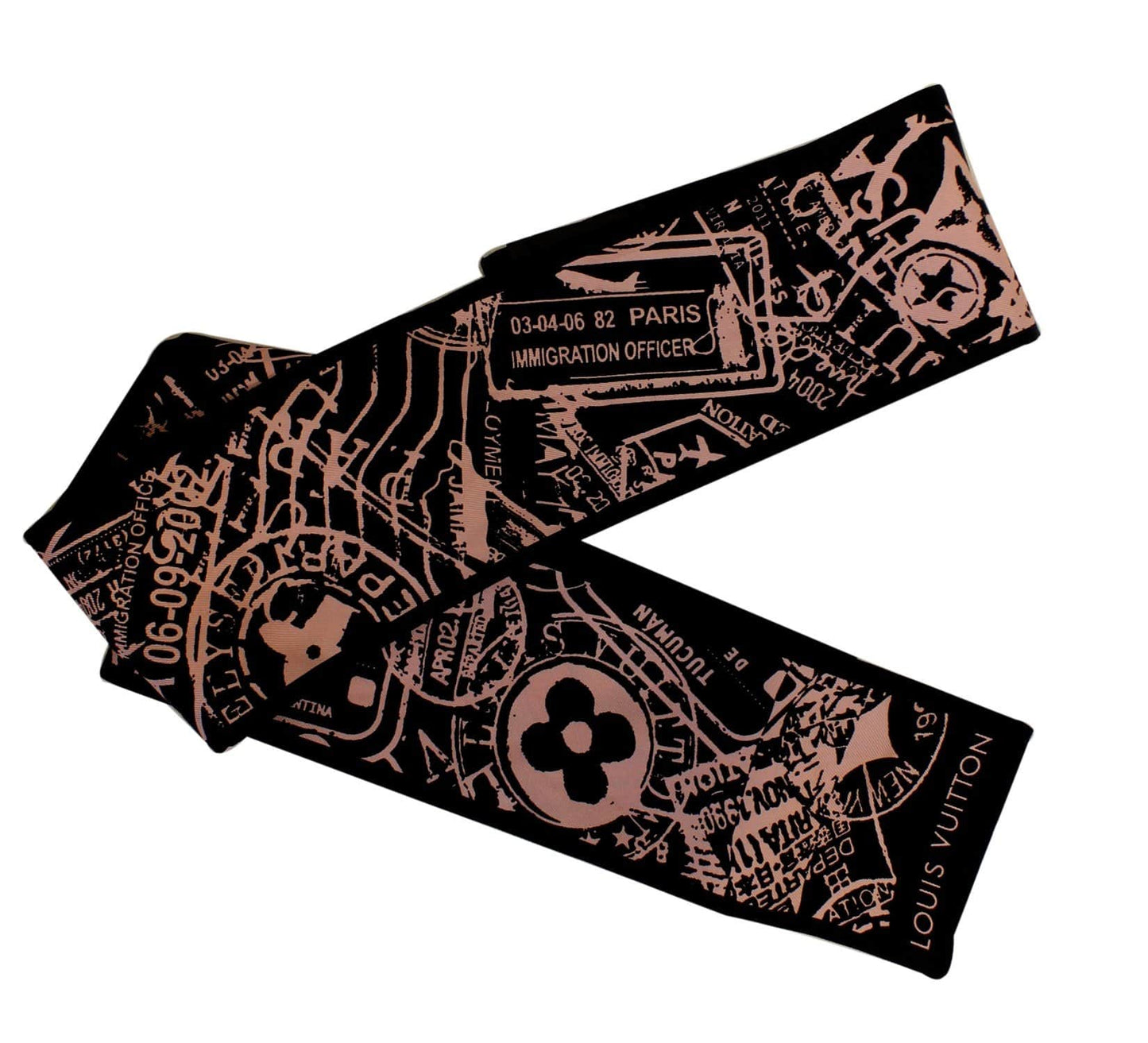 LOUIS VUITTON Black/Pink Printed Silk Bandeau Scarf