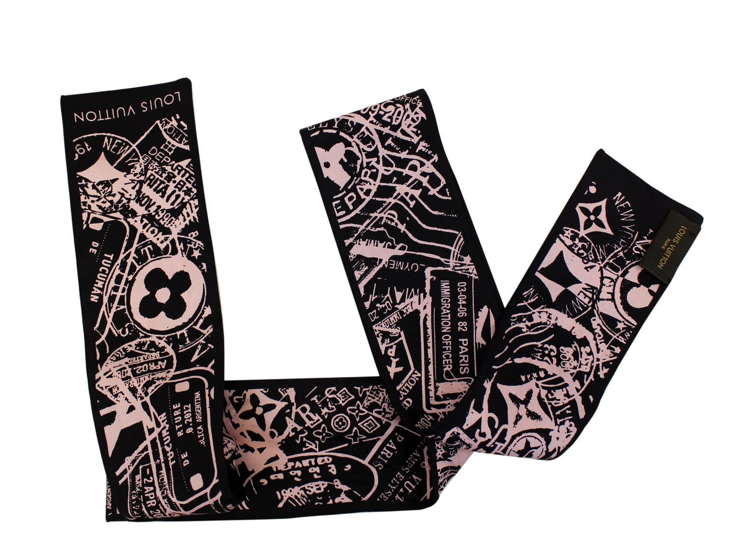 LOUIS VUITTON Black/Pink Printed Silk Bandeau Scarf