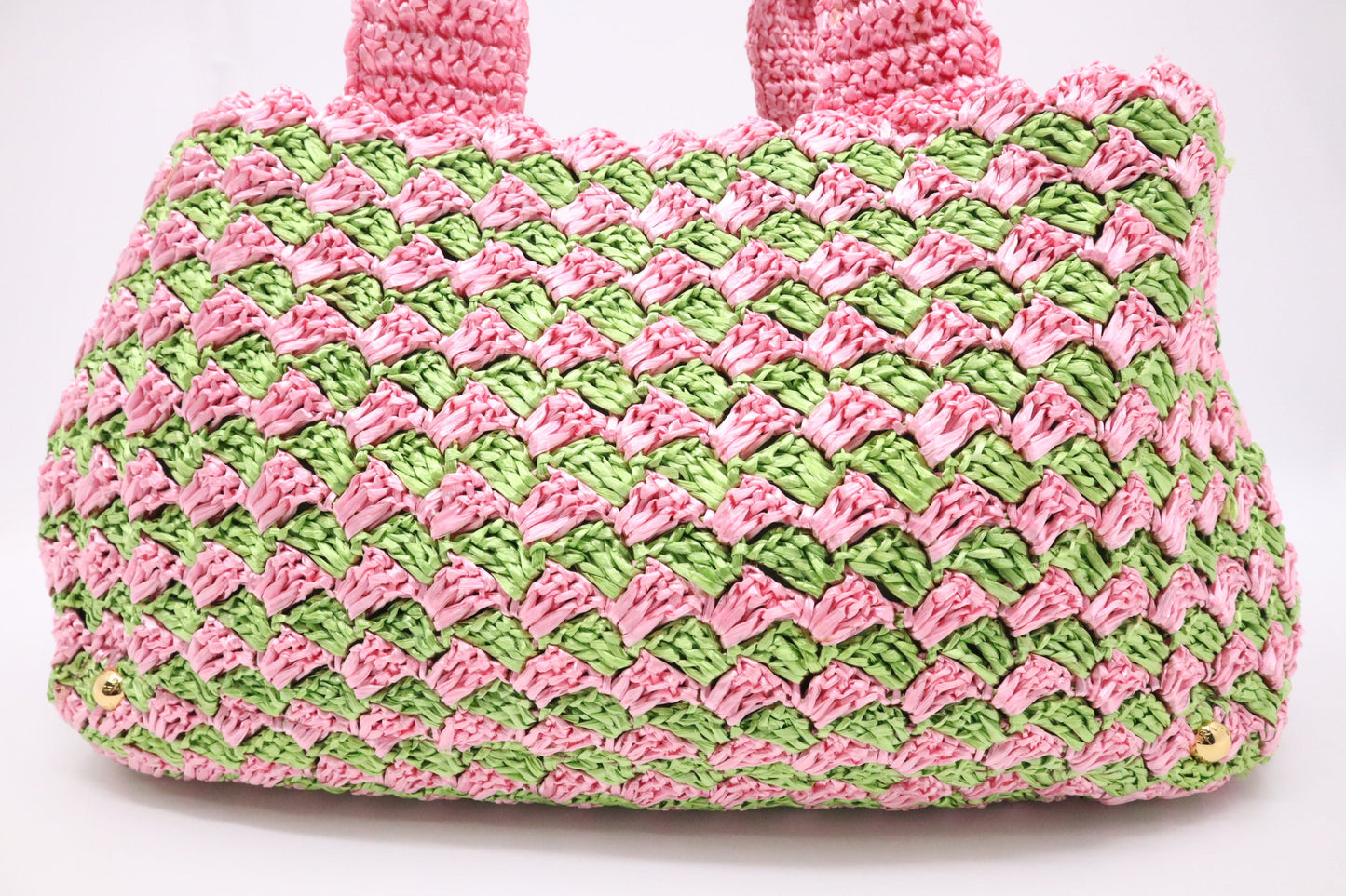 Prada Canapa Tote Large in Pink and Green Raffia Crochet