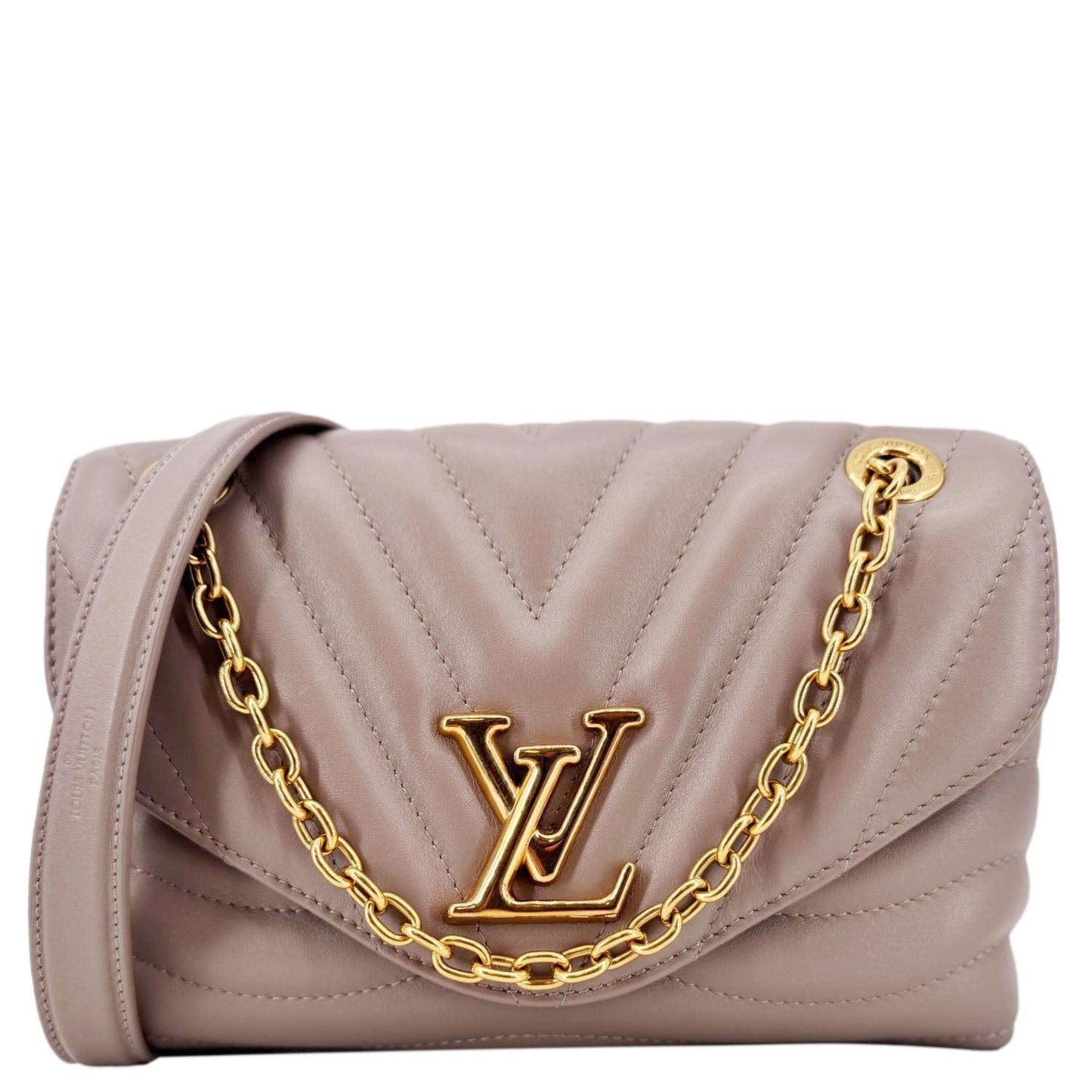 LOUIS VUITTON New Wave Chain MM Calfskin Leather Shoulder Bag Beige