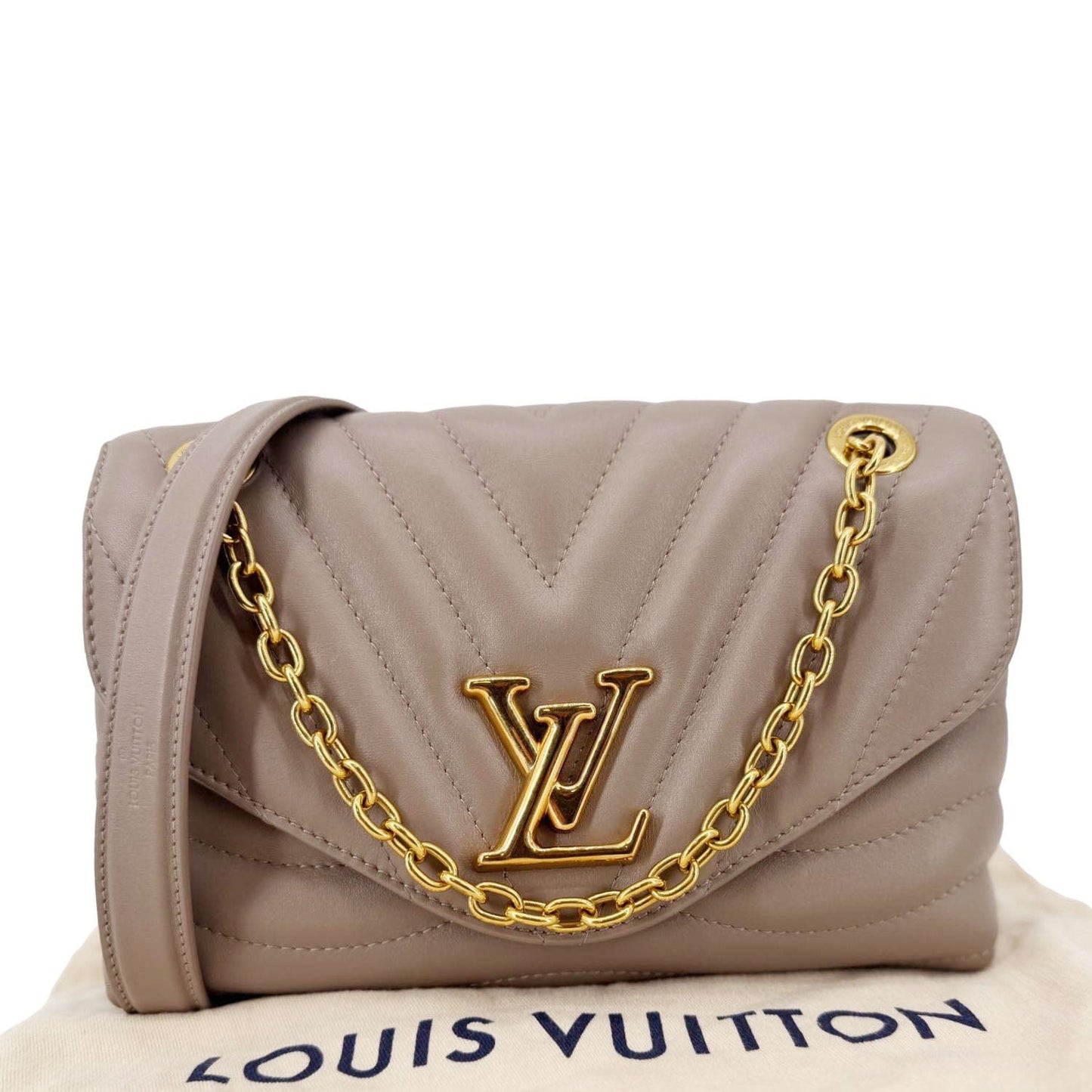 LOUIS VUITTON New Wave Chain MM Calfskin Leather Shoulder Bag Beige