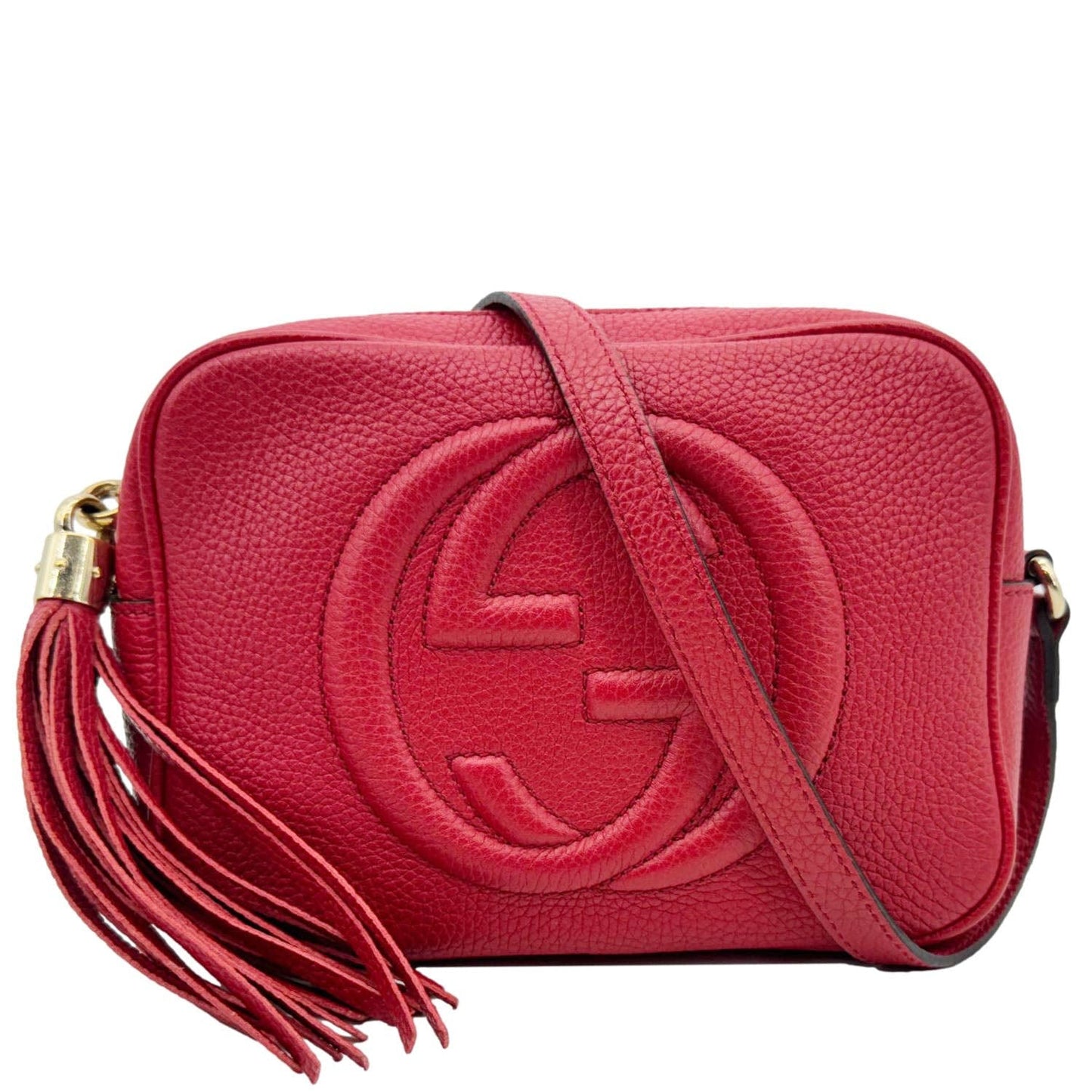 GUCCI Soho Disco Camera Leather Crossbody Bag Red 308364