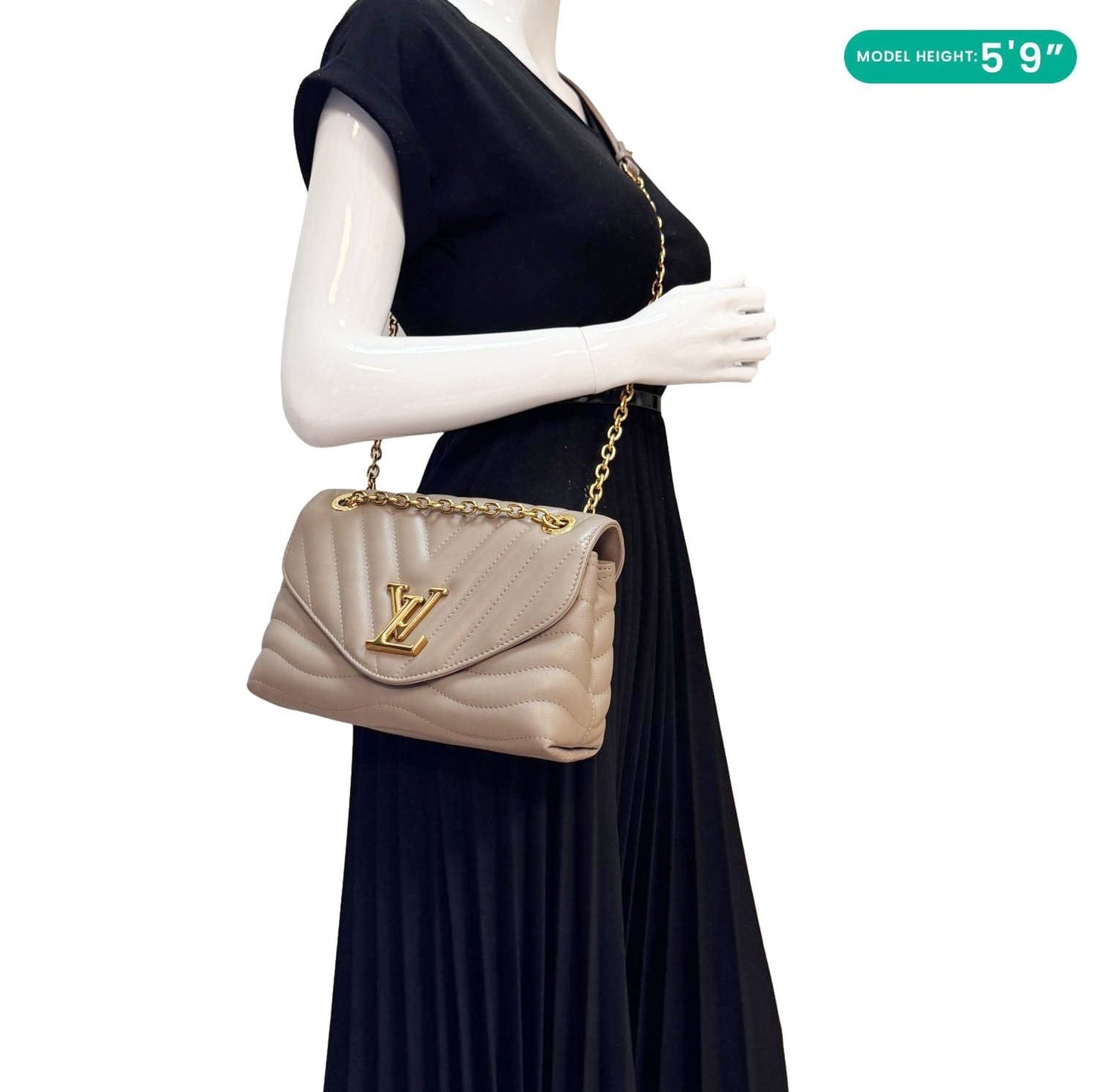 LOUIS VUITTON New Wave Chain MM Calfskin Leather Shoulder Bag Beige