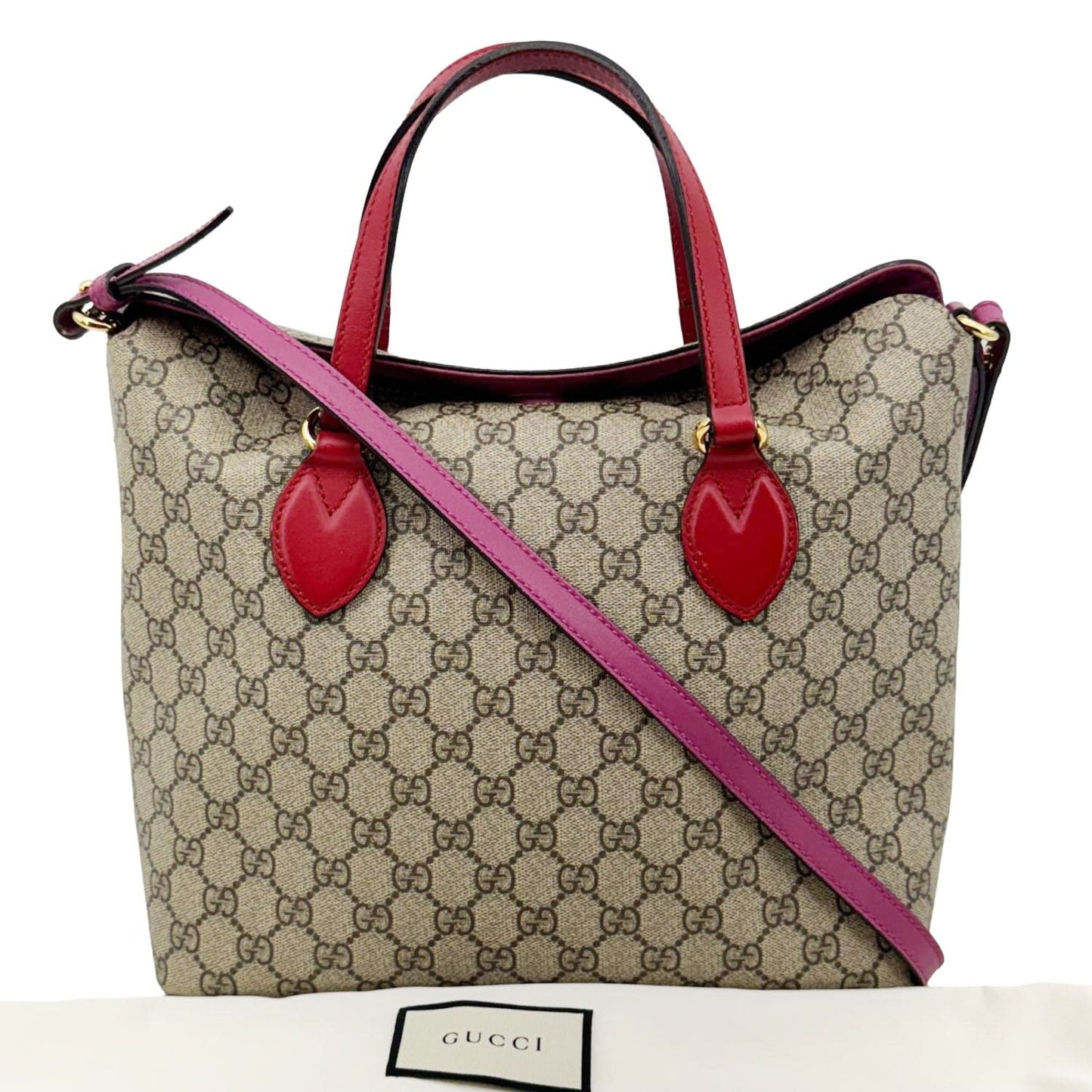 GUCCI Linea A Foldover GG Supreme Monogram Canvas Tote Bag Beige 429147