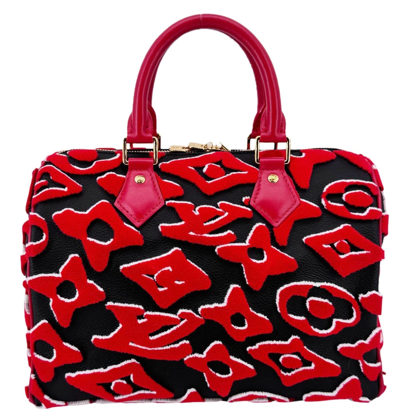 LOUIS VUITTON X UF Speedy Bandouliere 25  Tufted Monogram Satchel Bag Red