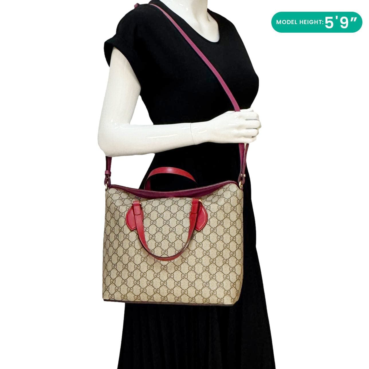 GUCCI Linea A Foldover GG Supreme Monogram Canvas Tote Bag Beige 429147