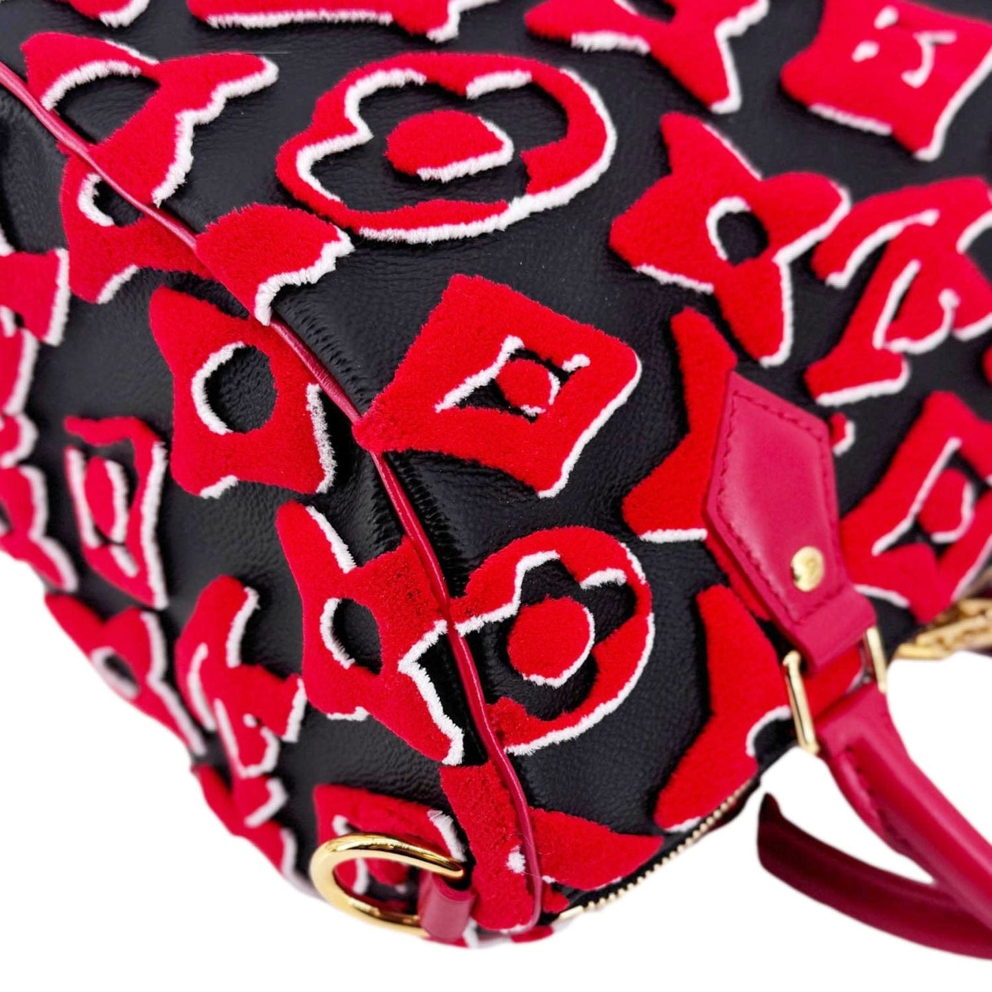 LOUIS VUITTON X UF Speedy Bandouliere 25  Tufted Monogram Satchel Bag Red