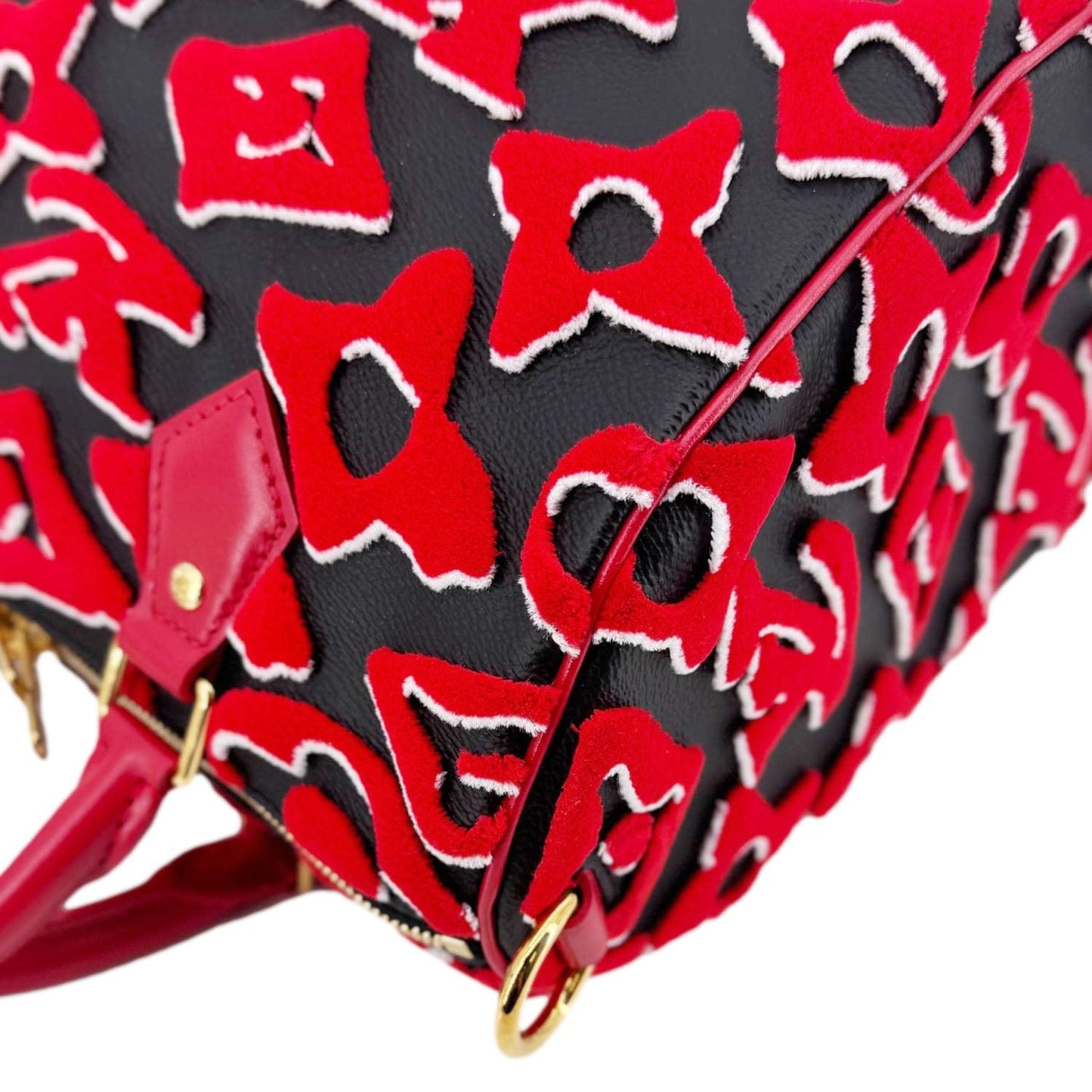LOUIS VUITTON X UF Speedy Bandouliere 25  Tufted Monogram Satchel Bag Red