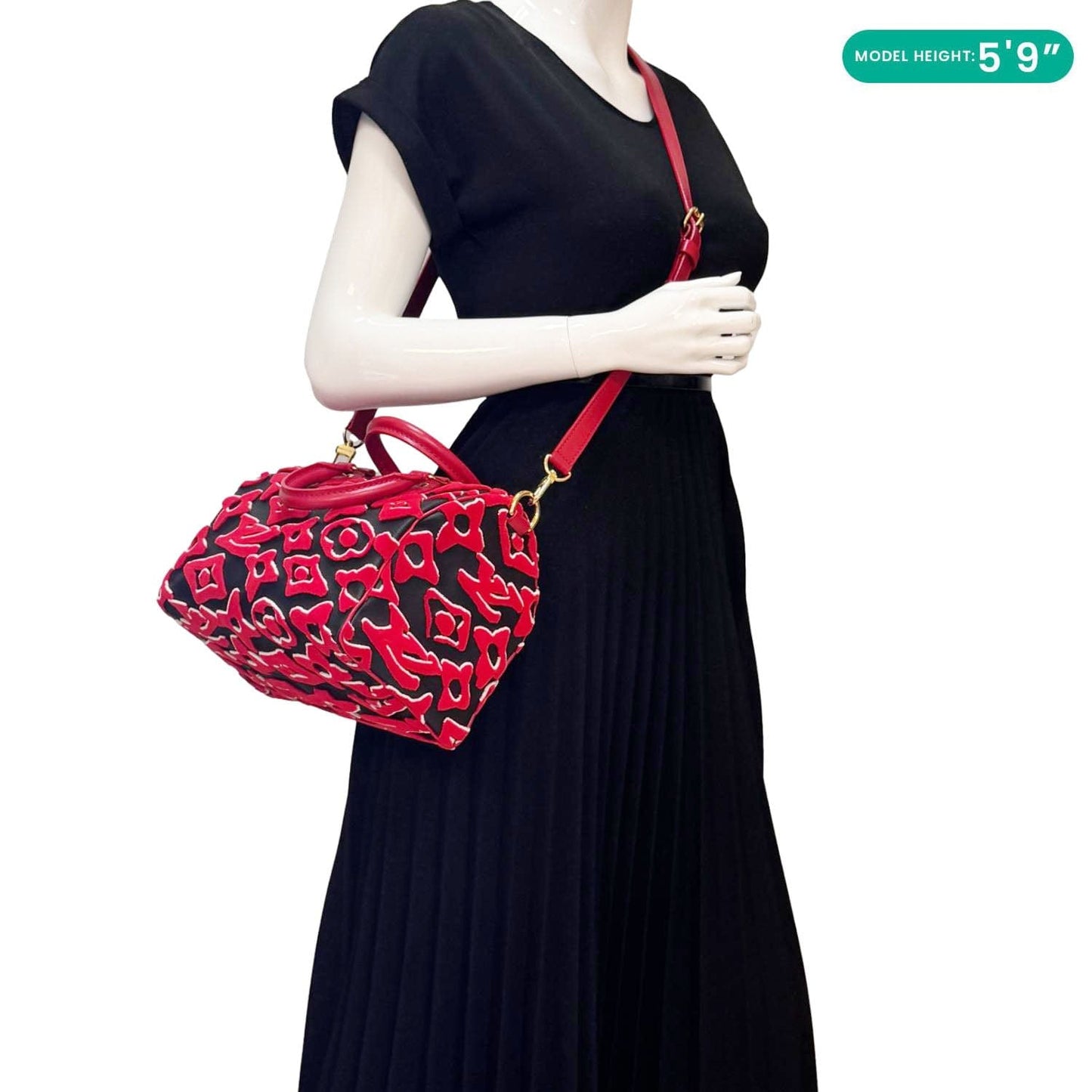 LOUIS VUITTON X UF Speedy Bandouliere 25  Tufted Monogram Satchel Bag Red