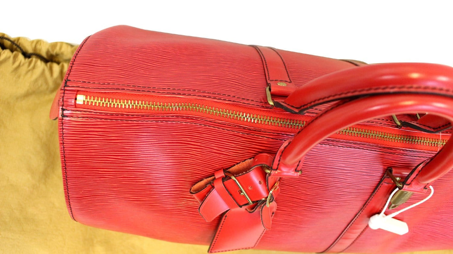 LOUIS VUITTON Epi Leather Red Keepall 45 Boston Bag