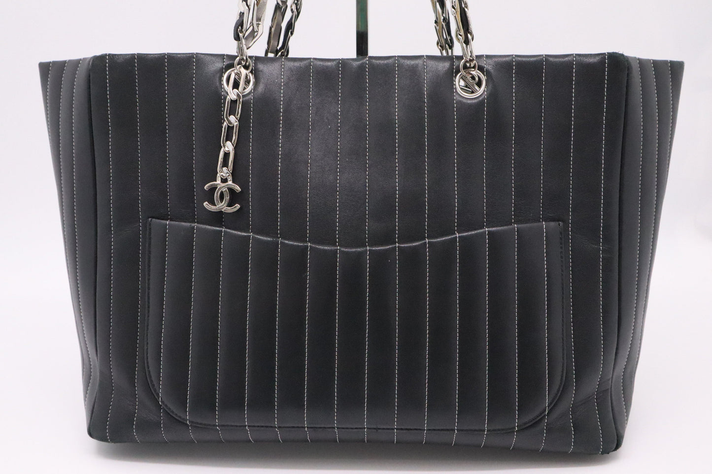 Chanel Mademoiselle Tote in Black Striped Leather