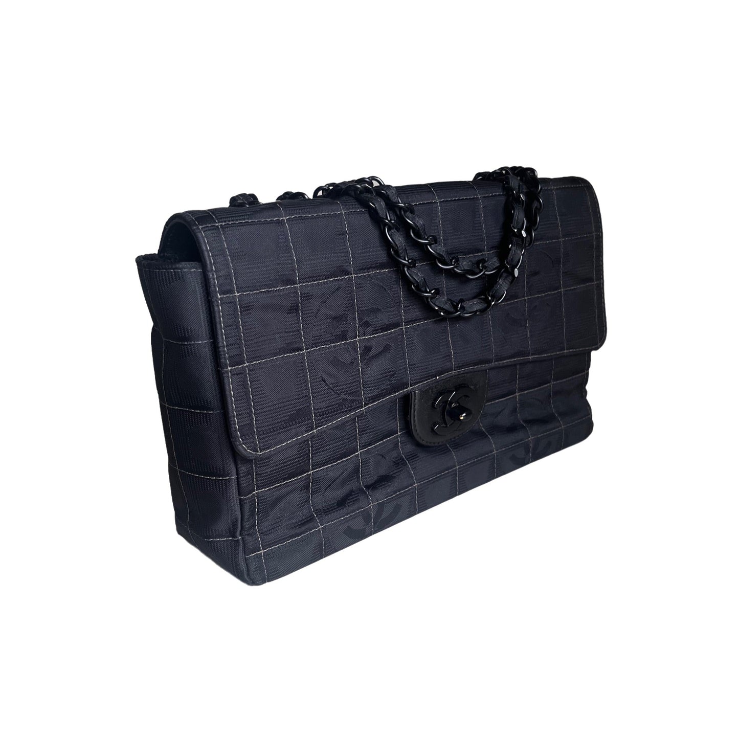Chanel So Black Canvas Classic Flap 2002 Ice Cube Chocolate Bar Shoulder Bag Black Hardware