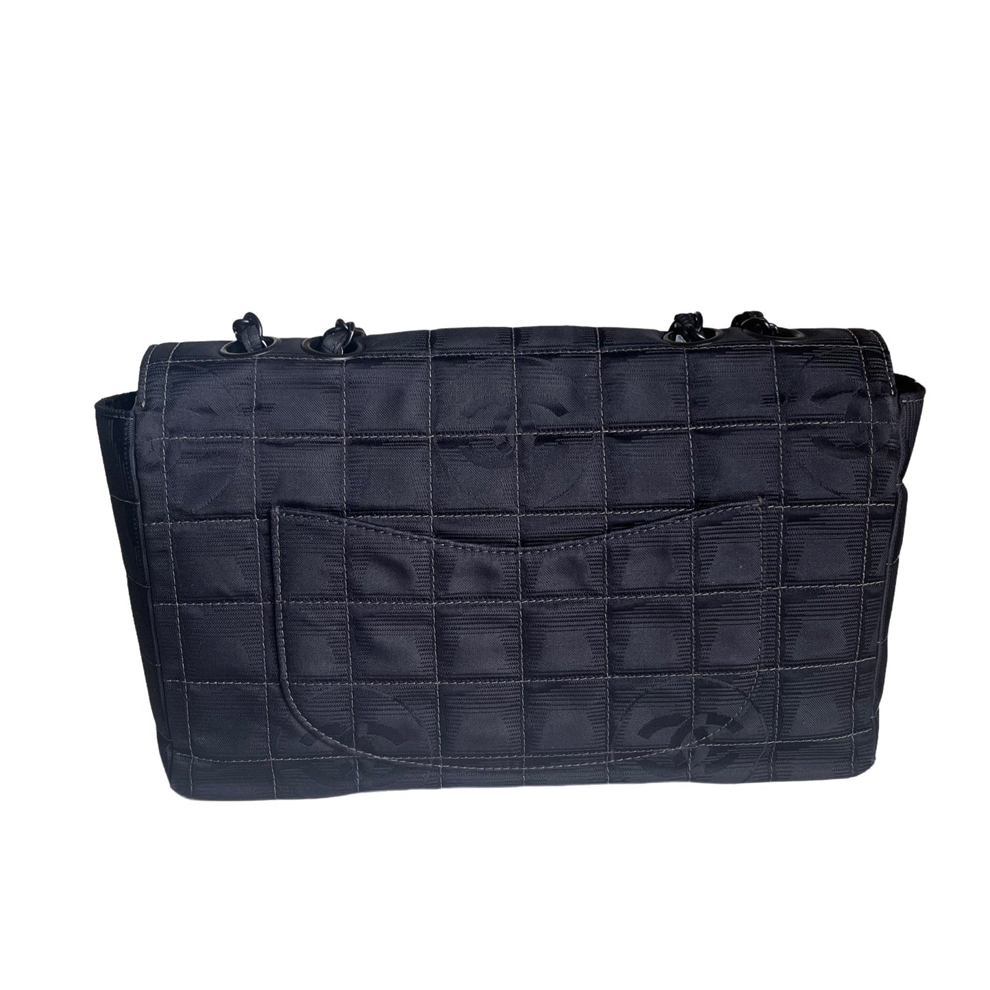 Chanel So Black Canvas Classic Flap 2002 Ice Cube Chocolate Bar Shoulder Bag Black Hardware