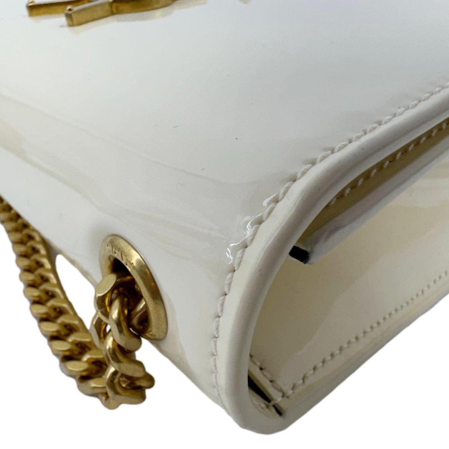 YVES SAINT LAURENT Kate Small Patent Leather Crossbody Bag Off White