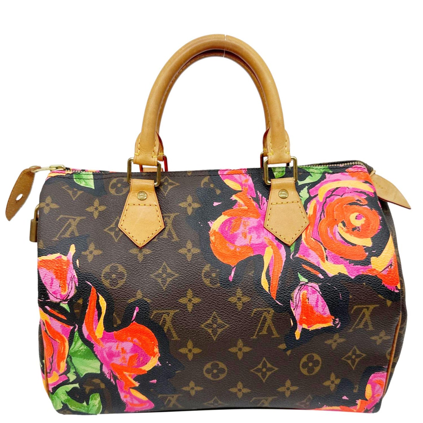 LOUIS VUITTON  Speedy 30 Monogram Roses Canvas Satchel Bag Brown