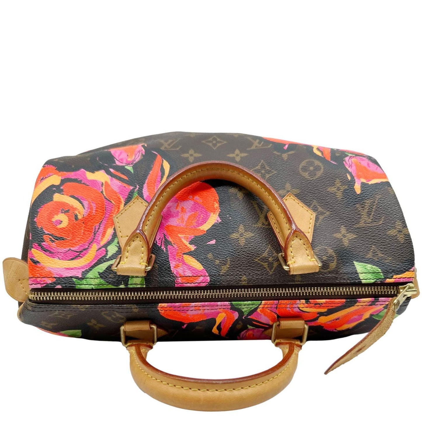 LOUIS VUITTON  Speedy 30 Monogram Roses Canvas Satchel Bag Brown