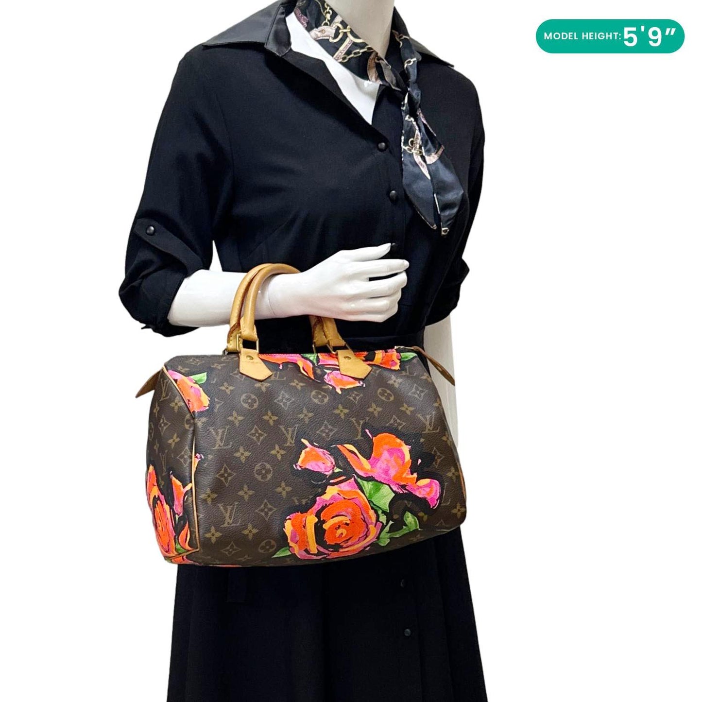 LOUIS VUITTON  Speedy 30 Monogram Roses Canvas Satchel Bag Brown