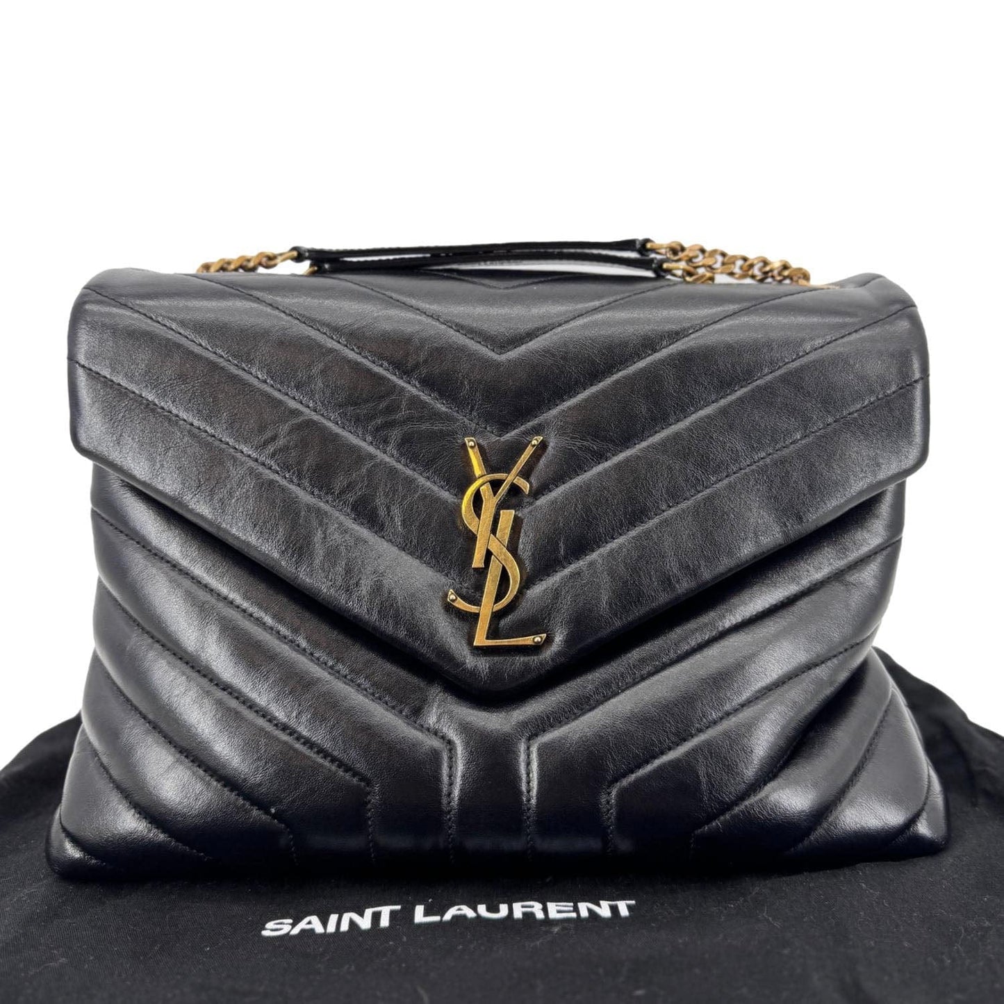 YVES SAINT LAURENT Loulou Large Matelasse Leather Chain  Shoulder Bag Black